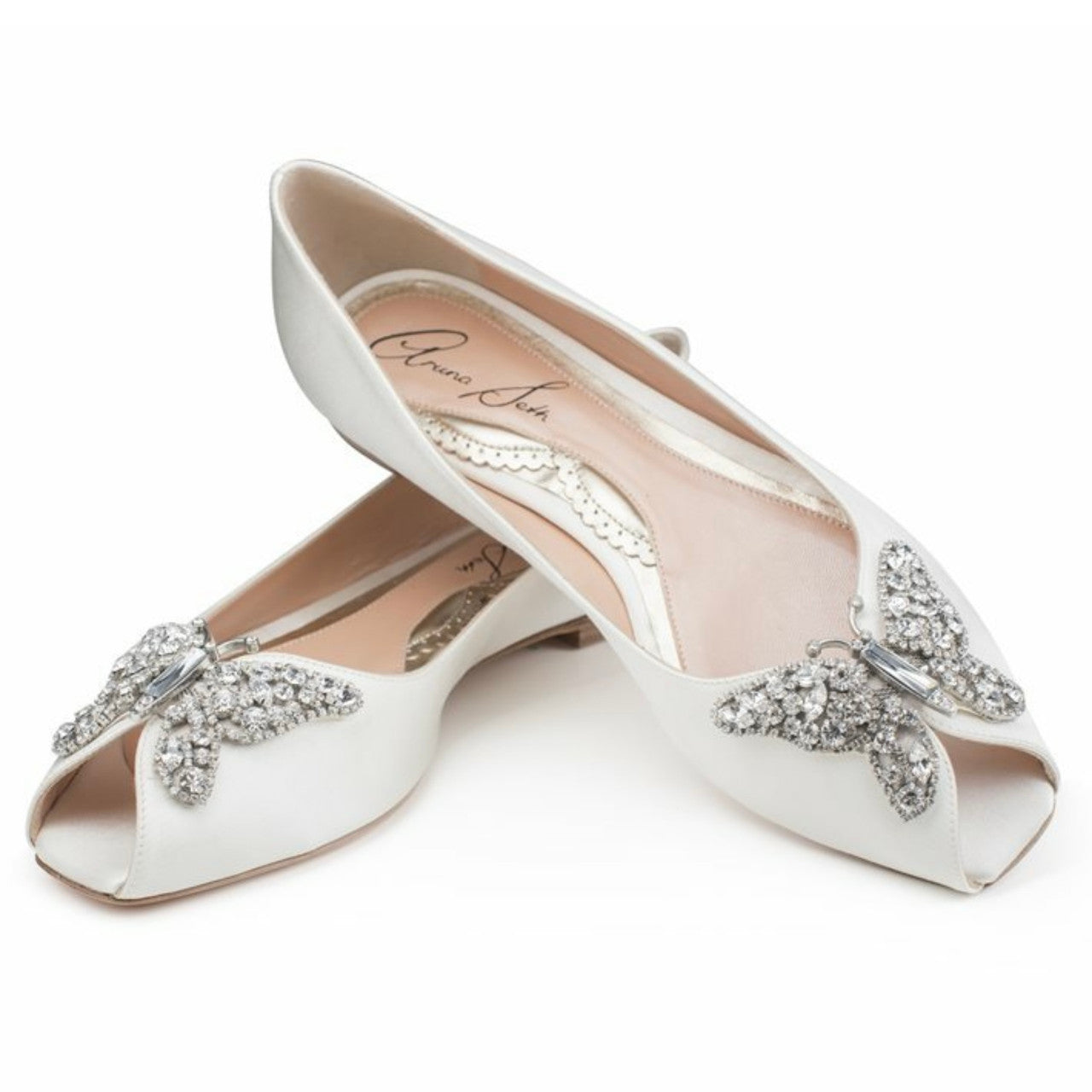 Liana Butterfly Open Toe Flats Ivory Satin