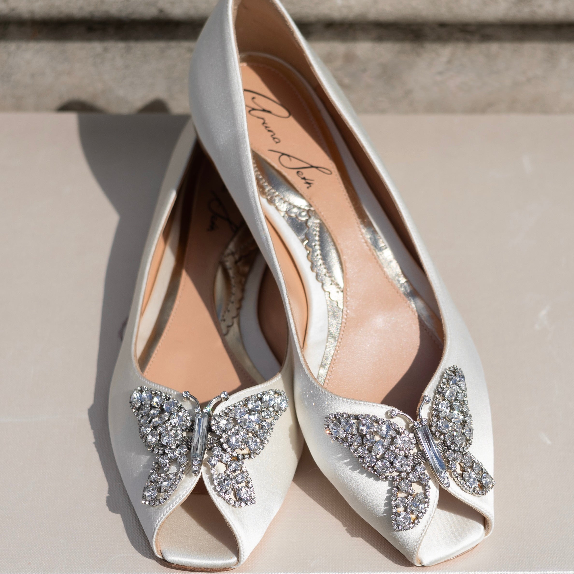 Liana Butterfly Open Toe Flats Ivory Satin
