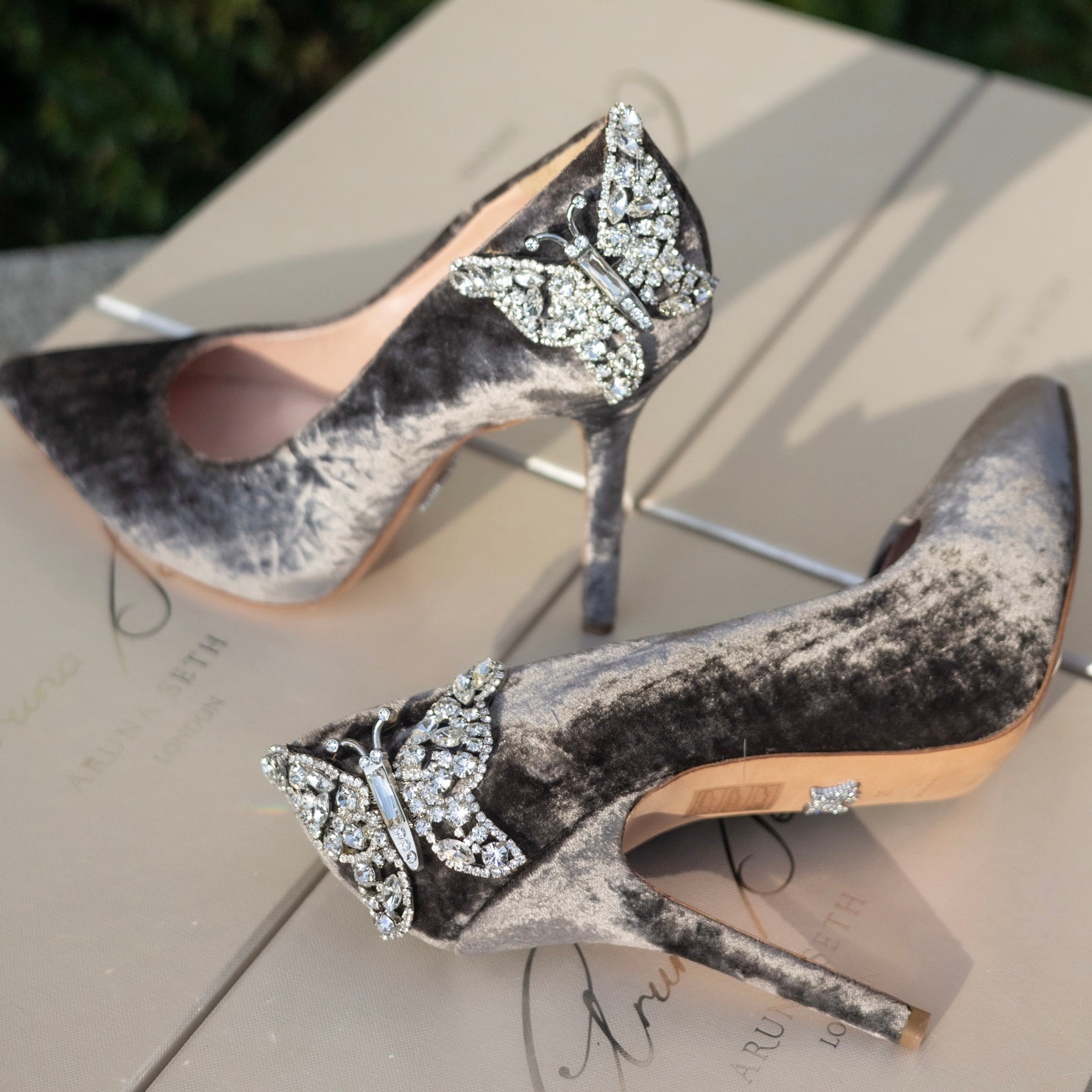 Ally Butterfly Heels Grey Velvet