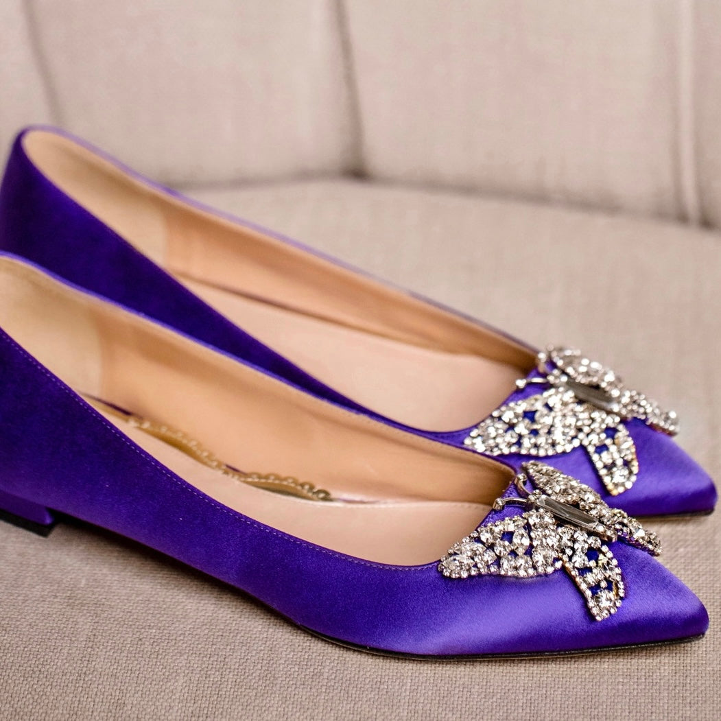 Eliana Butterfly Pointy Flats Violet Satin