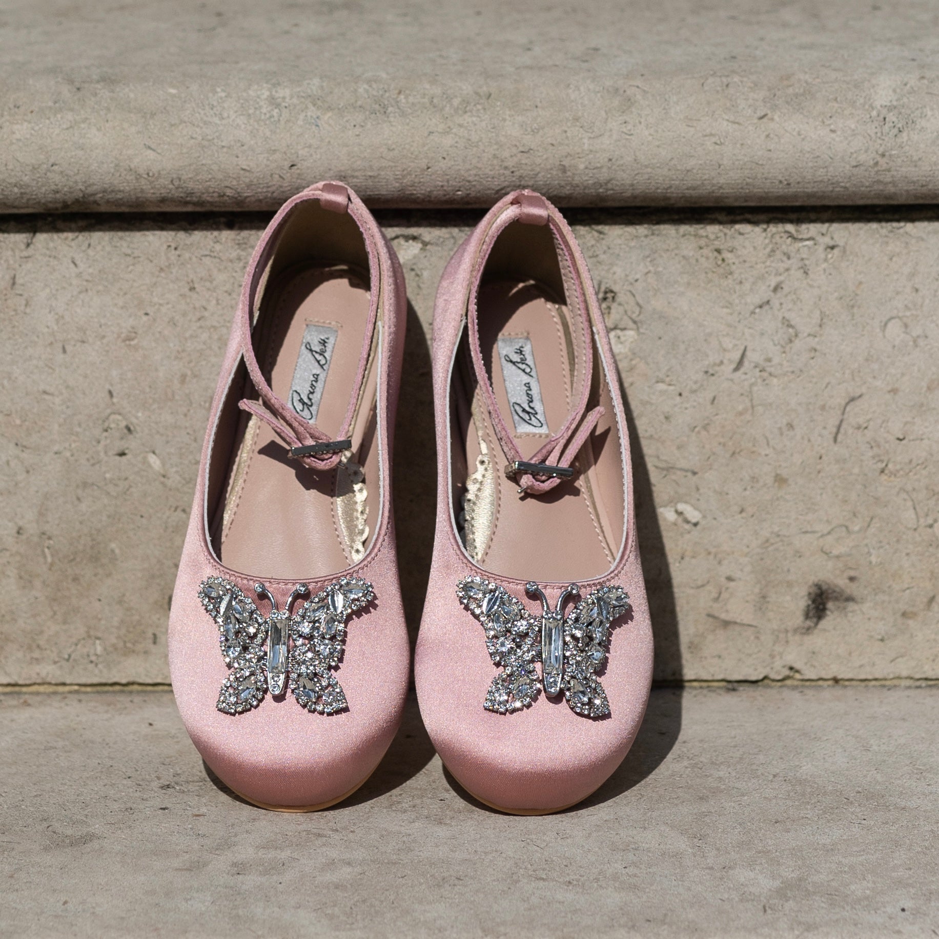 Angelina Butterfly Girls Shoes Blush Satin