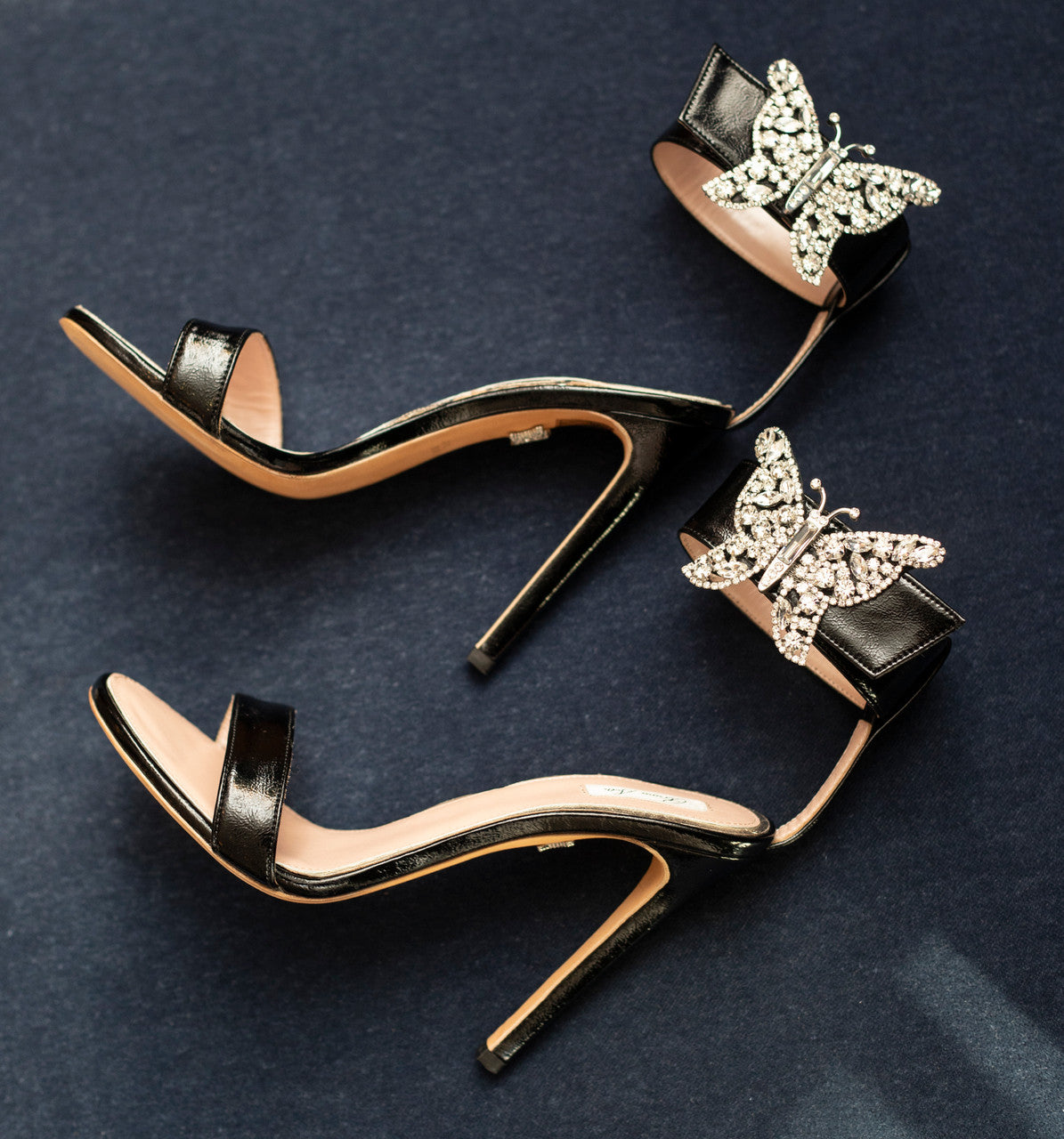 Portofino Butterfly High Heel Sandals Black Velvet