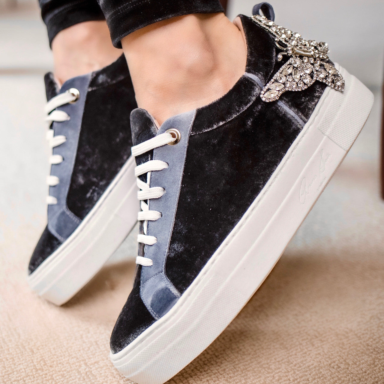 Rocket Grey Velvet Butterfly Sneaker