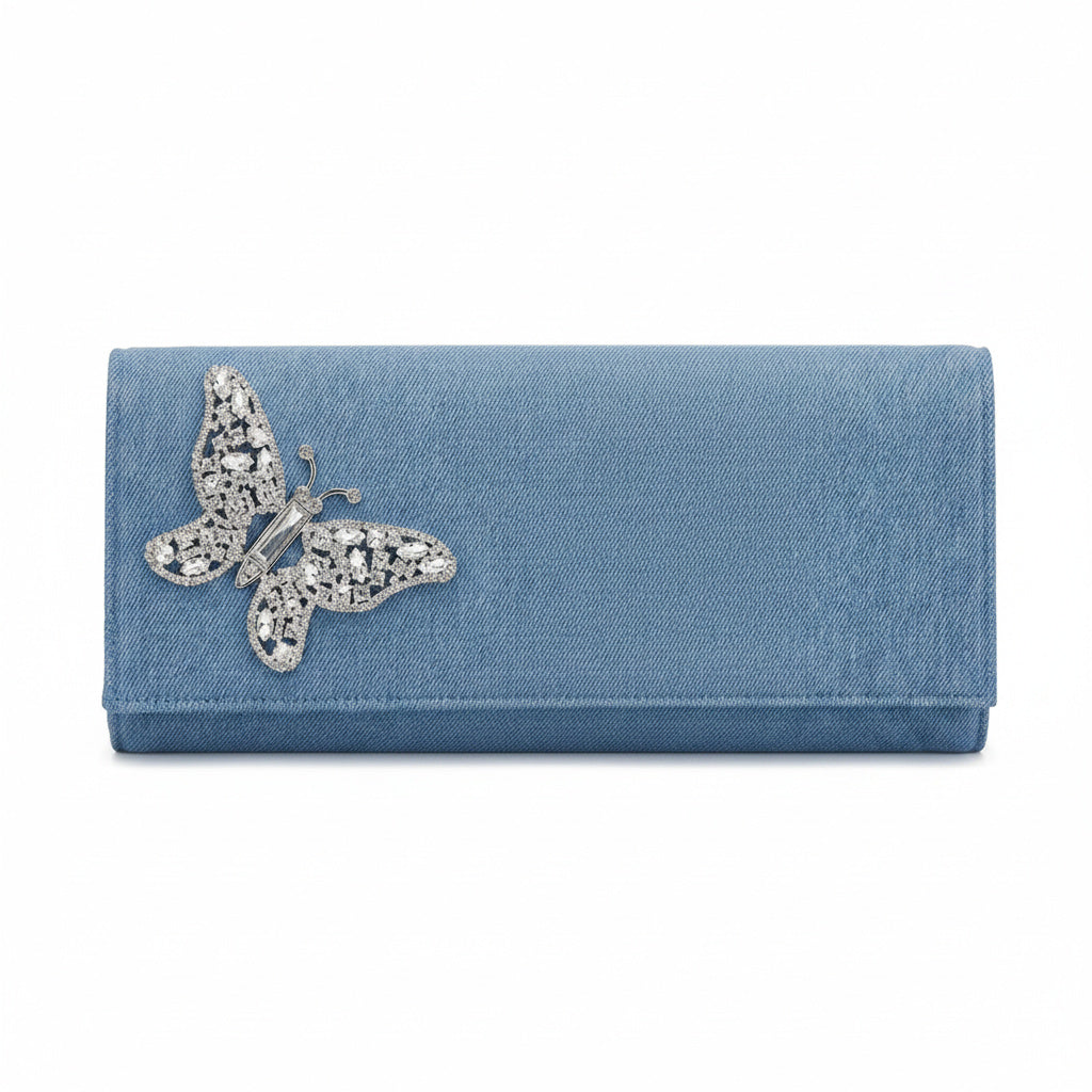 Denim Butterfly Clutch Bag