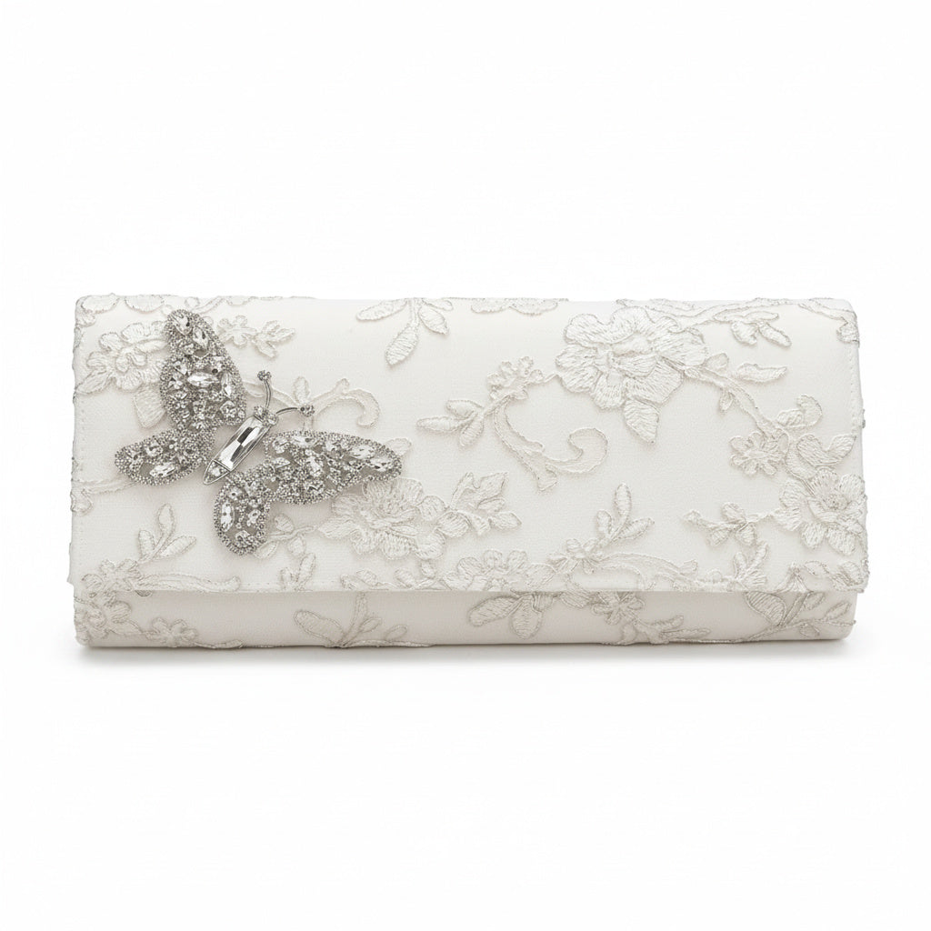 Ivory Lace Butterfly Bridal Clutch Bag