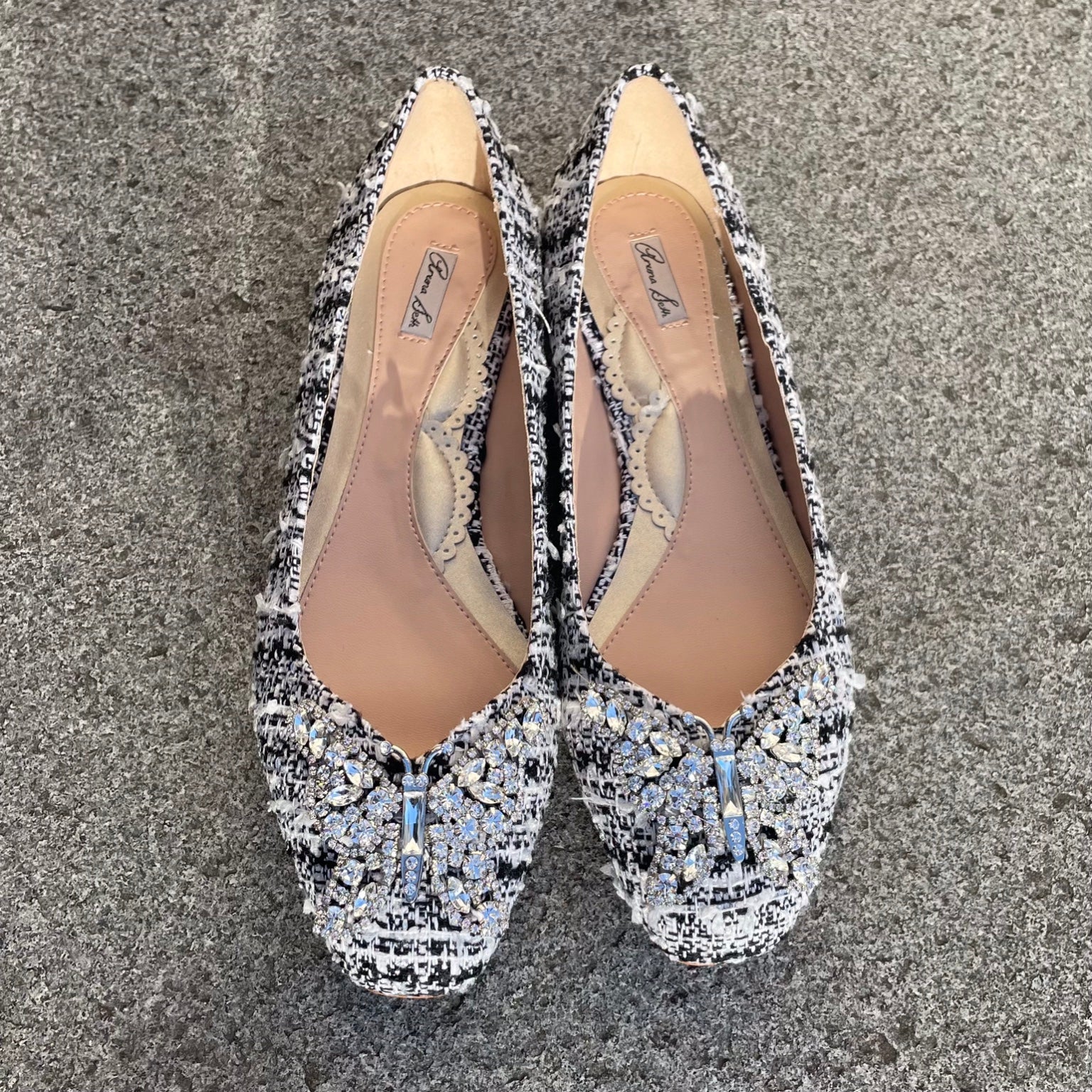 Carrie Butterfly Flats Black and White Tweed