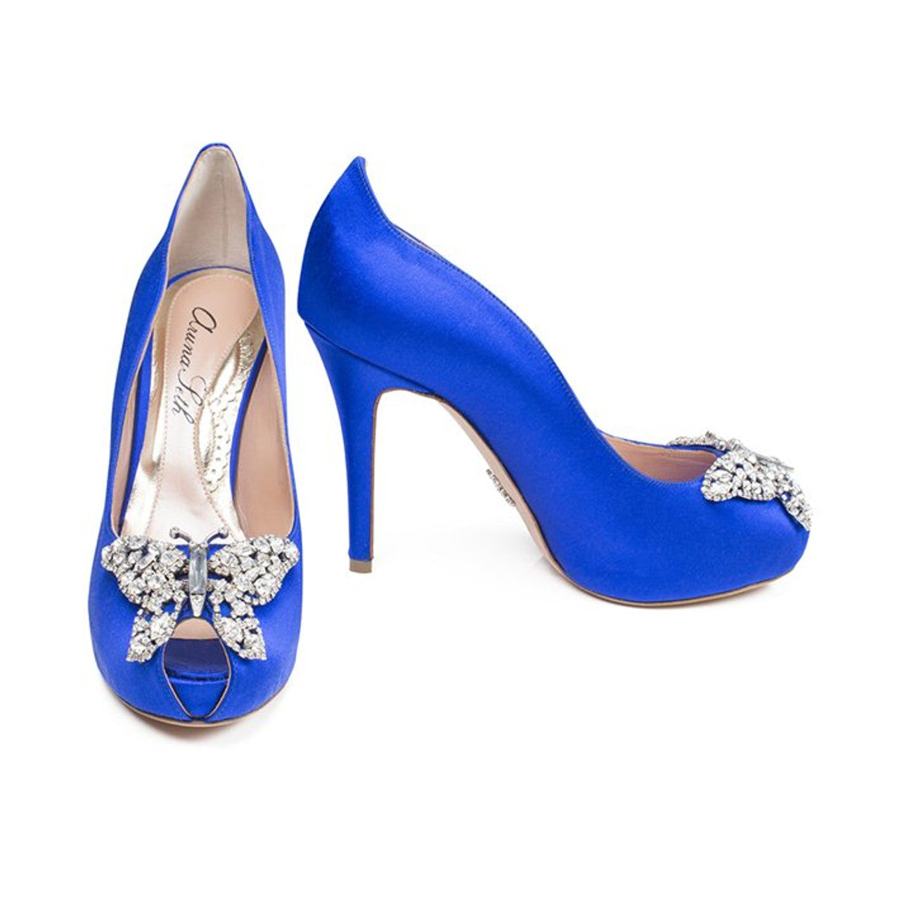 Evi Open Toe Butterfly Heel Cobalt Blue Satin