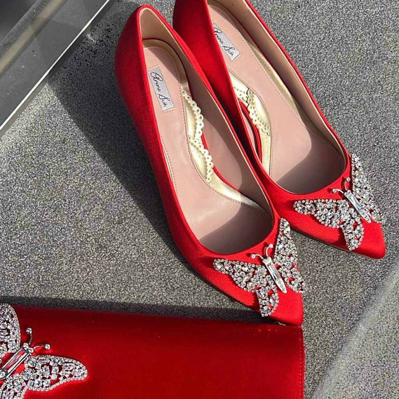 Emilia Butterfly Heels Red Satin