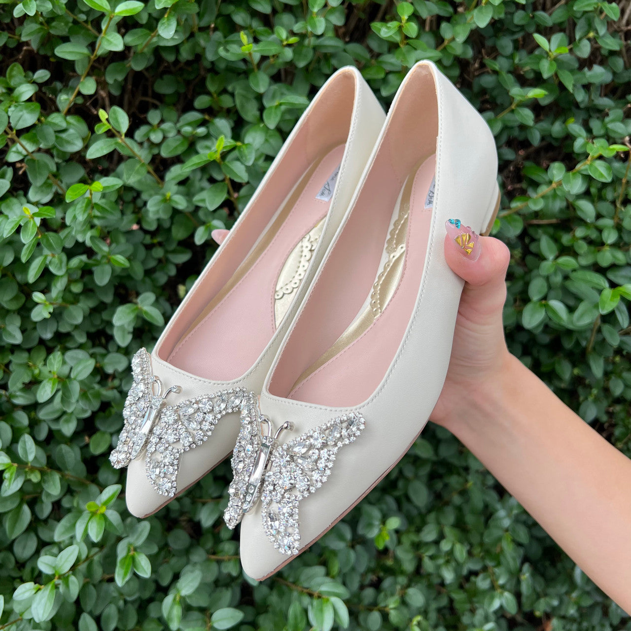 Eliana Butterfly Pointy Flats Vegan Ivory Leather