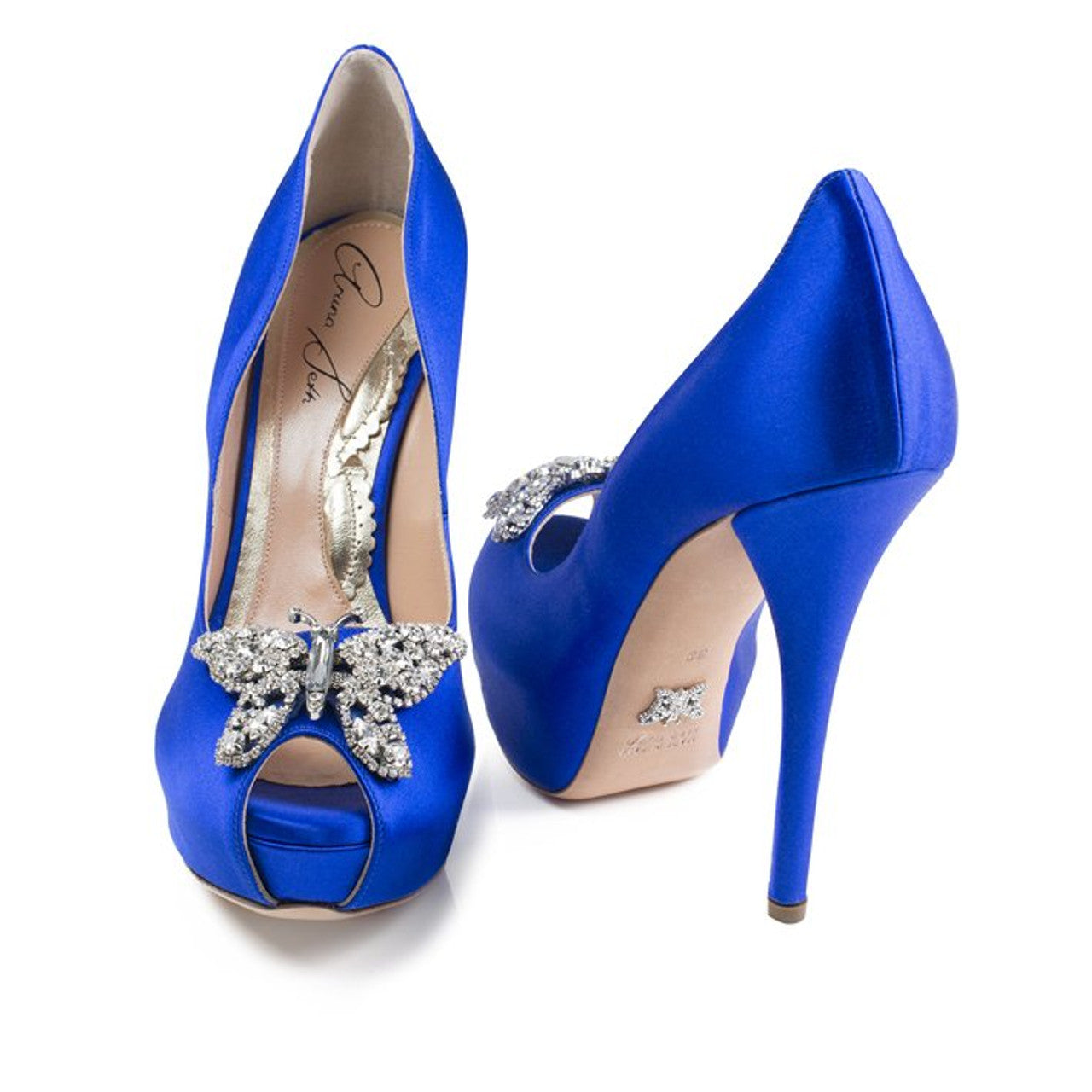 Sky Open Toe Cobalt Blue Satin 130mm