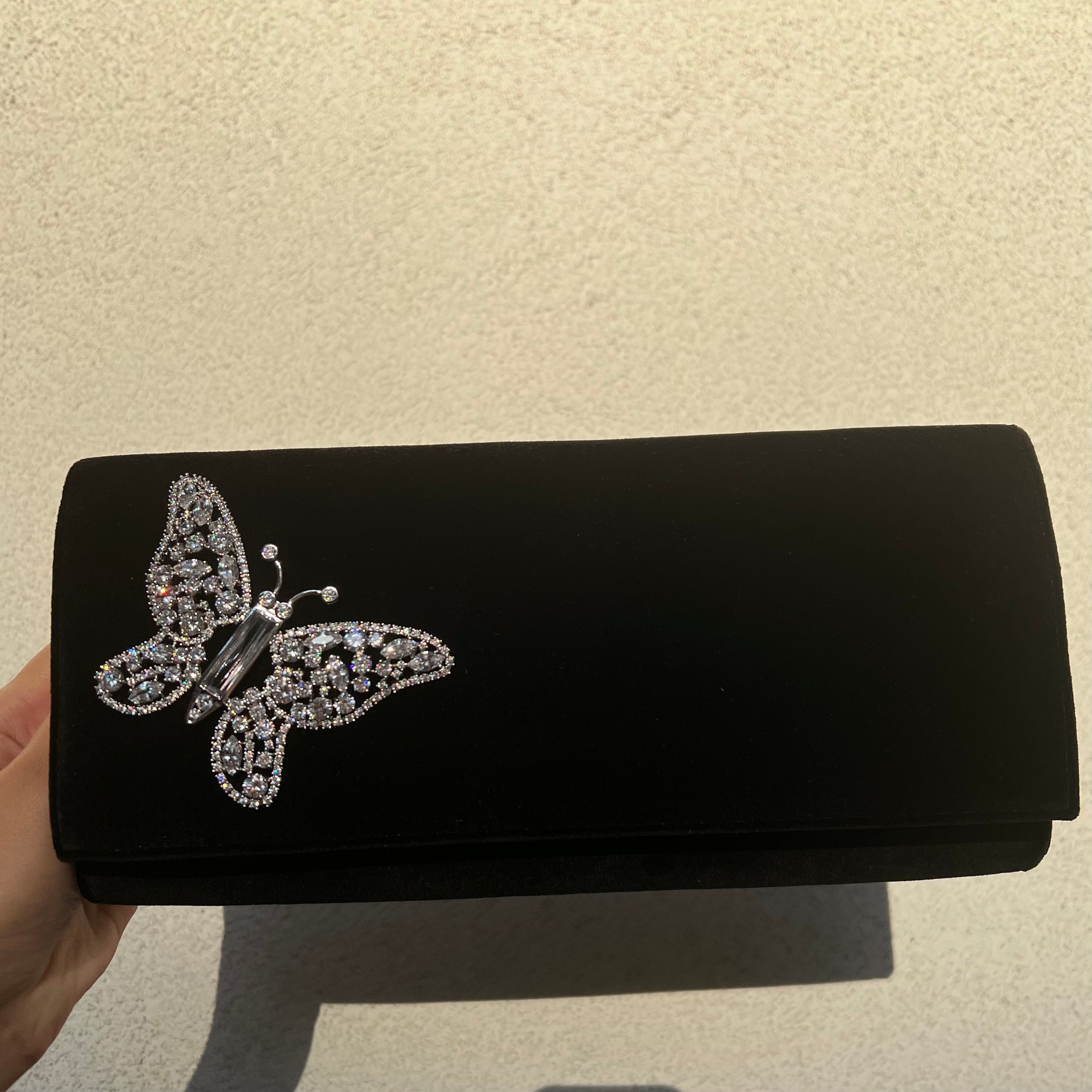 Black Velvet Butterfly Clutch Bag