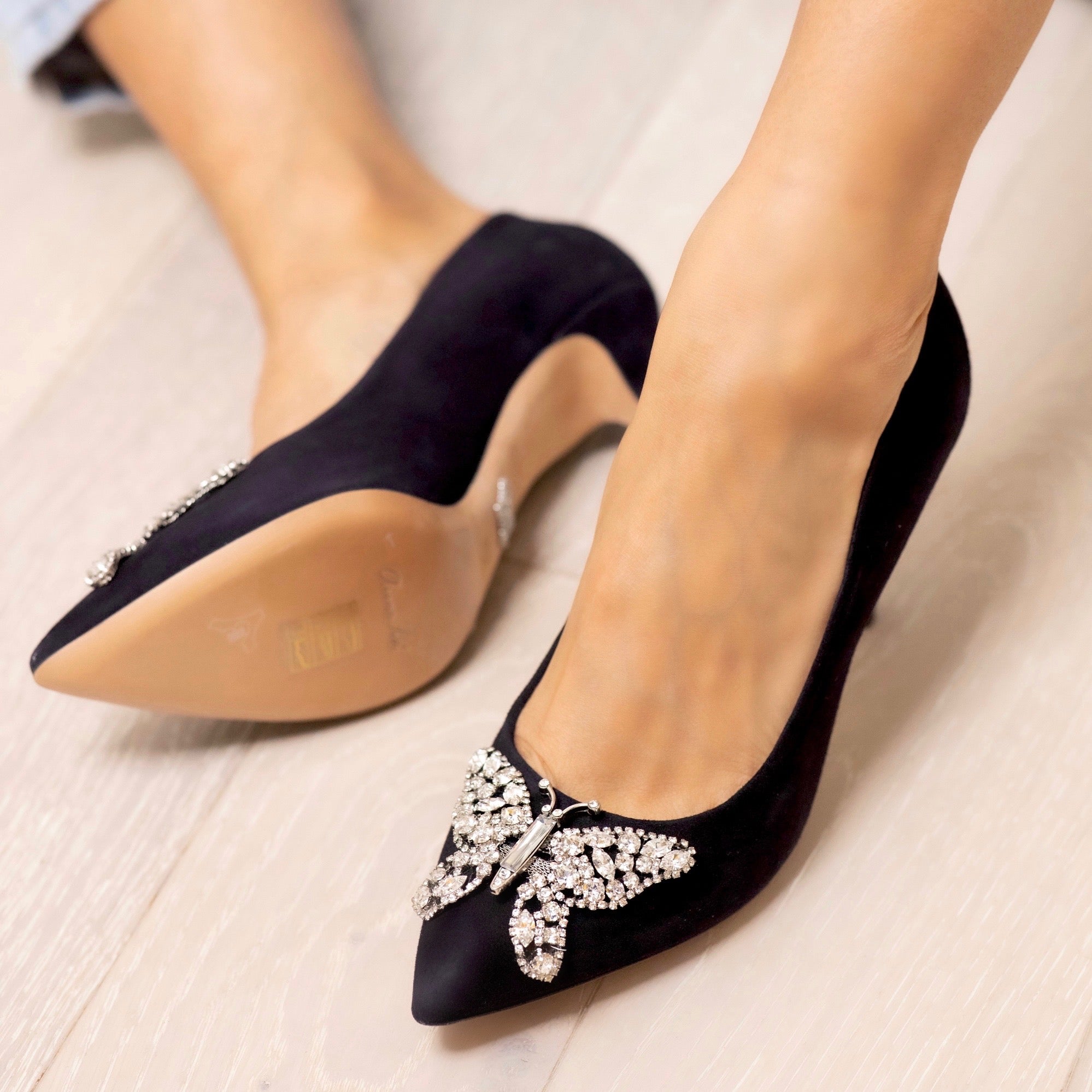 Emilia Butterfly Heels Black Suede