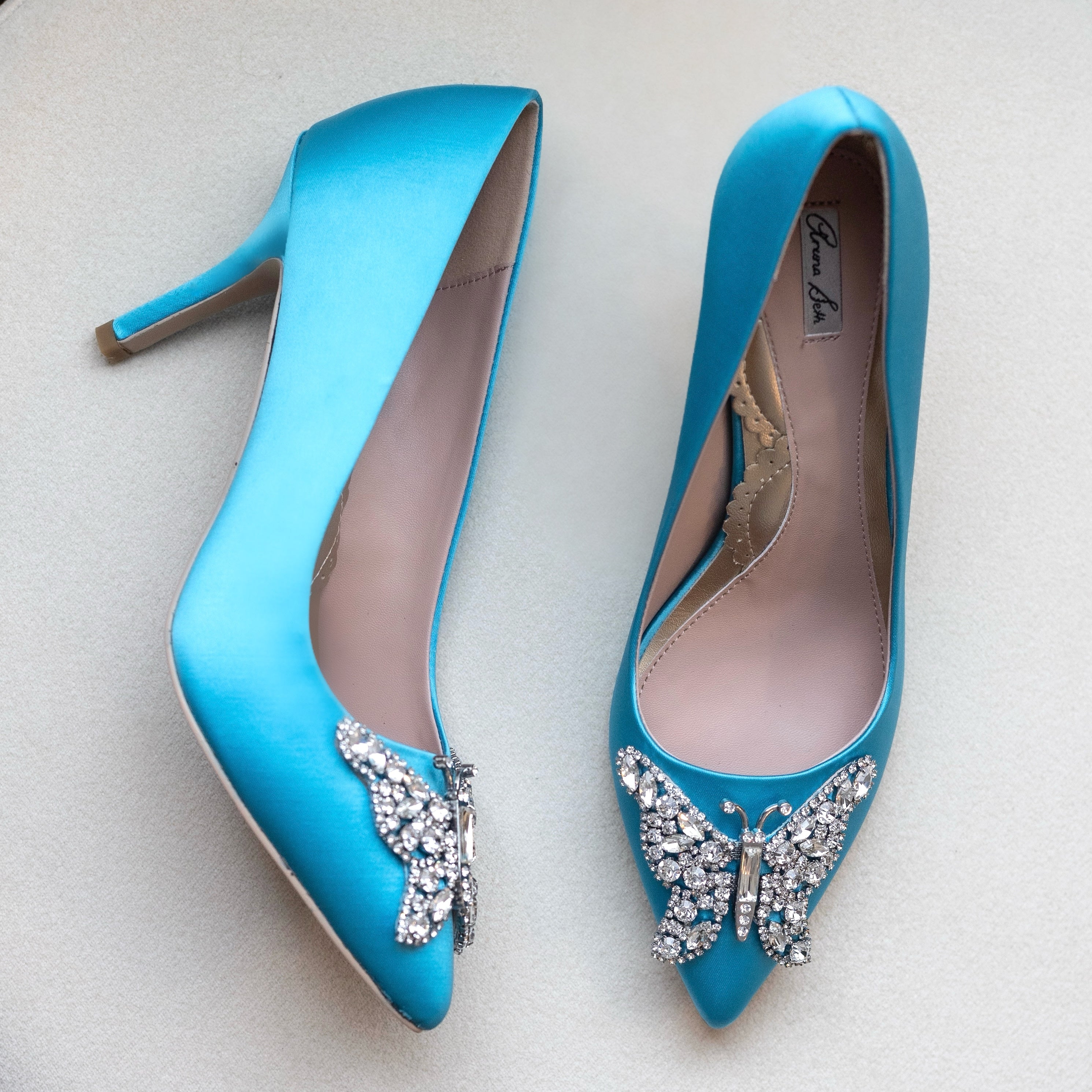 Emilia Butterfly Heels Azura Satin