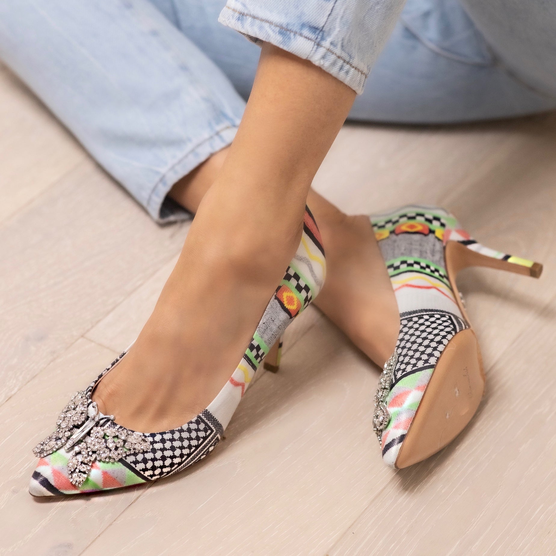 Emilia Butterfly Heel Shoes Aztec Print