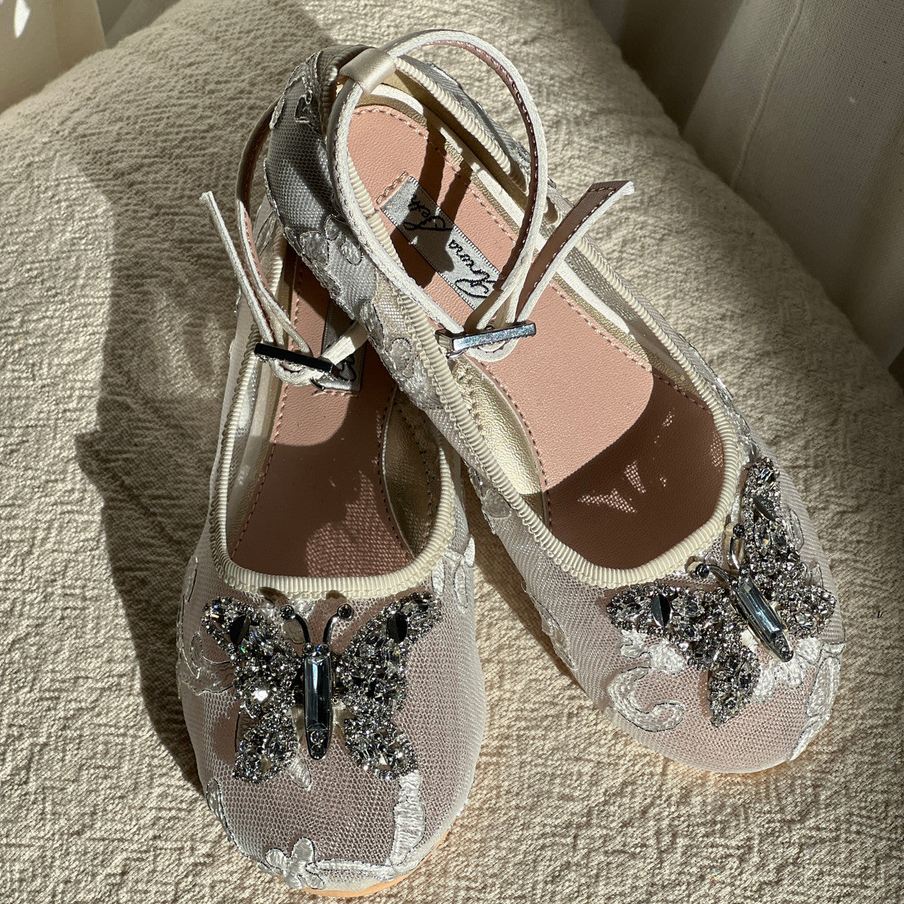 Angelina Butterfly Girls Shoes Ivory Lace