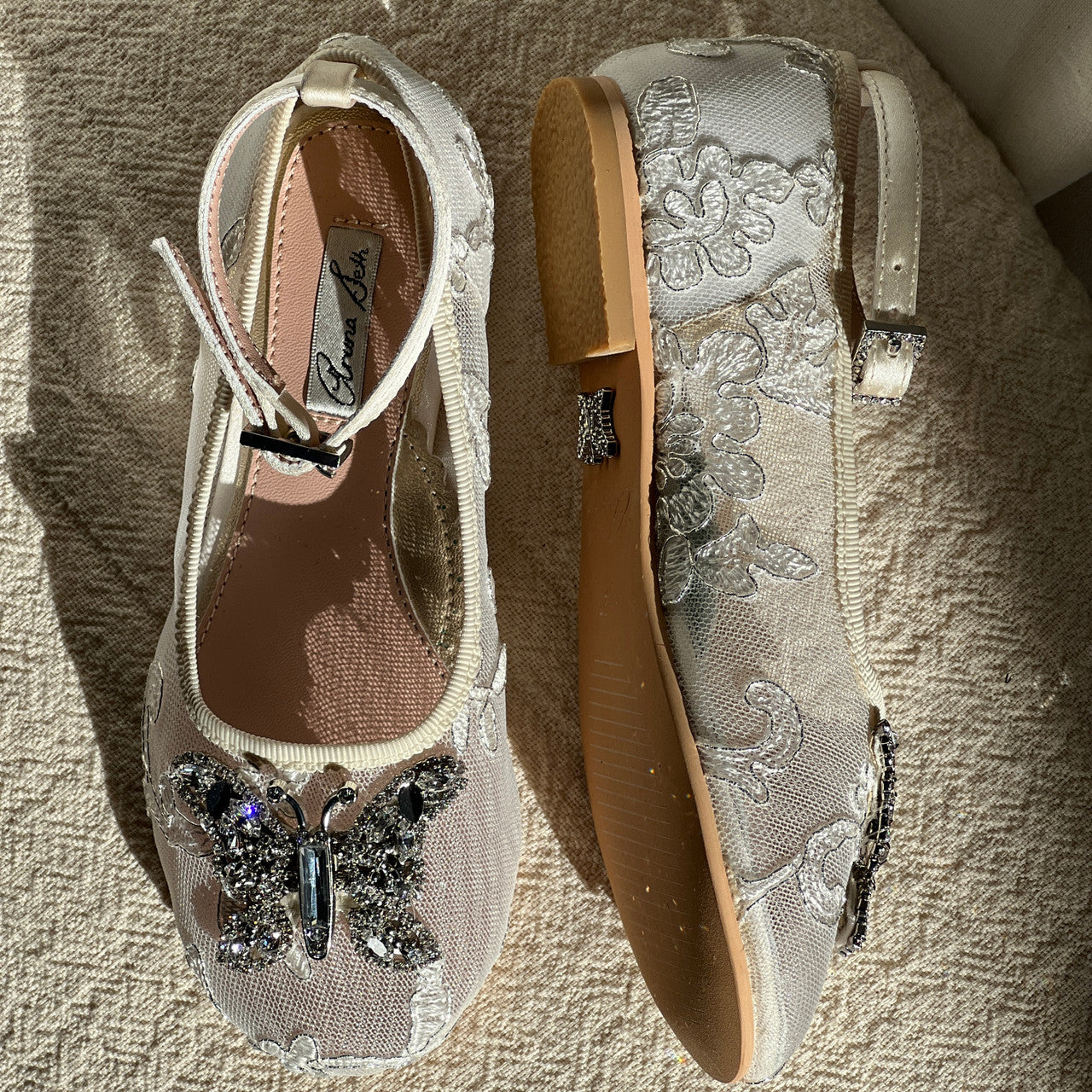 Angelina Butterfly Girls Shoes Ivory Lace