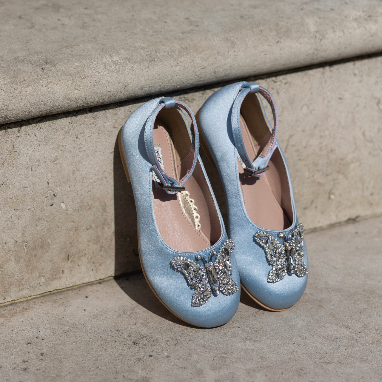 Angelina Butterfly Girls Shoes Powder Blue Satin Ballerina