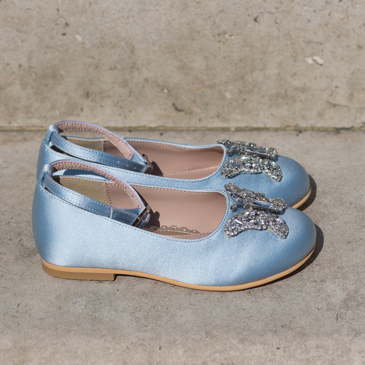 Angelina Butterfly Girls Shoes Powder Blue Satin Ballerina