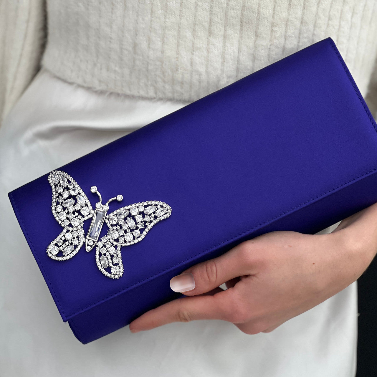 Dark Violet Satin Butterfly Clutch Bag