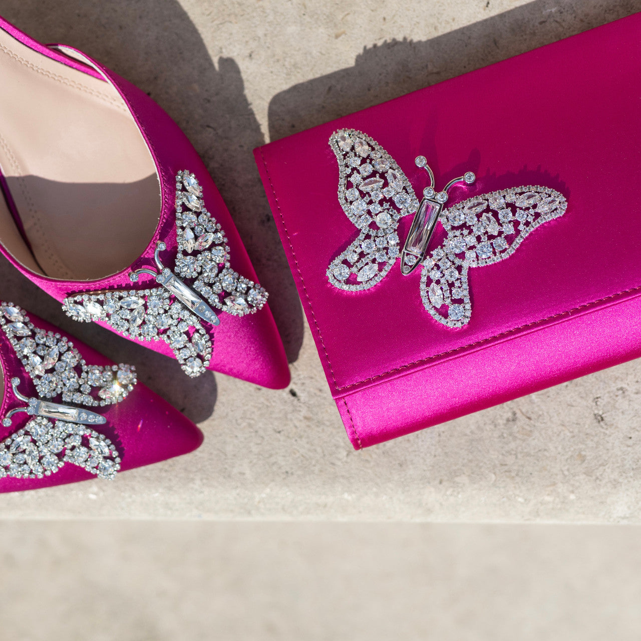 Neon Pink Satin Butterfly Clutch Bag