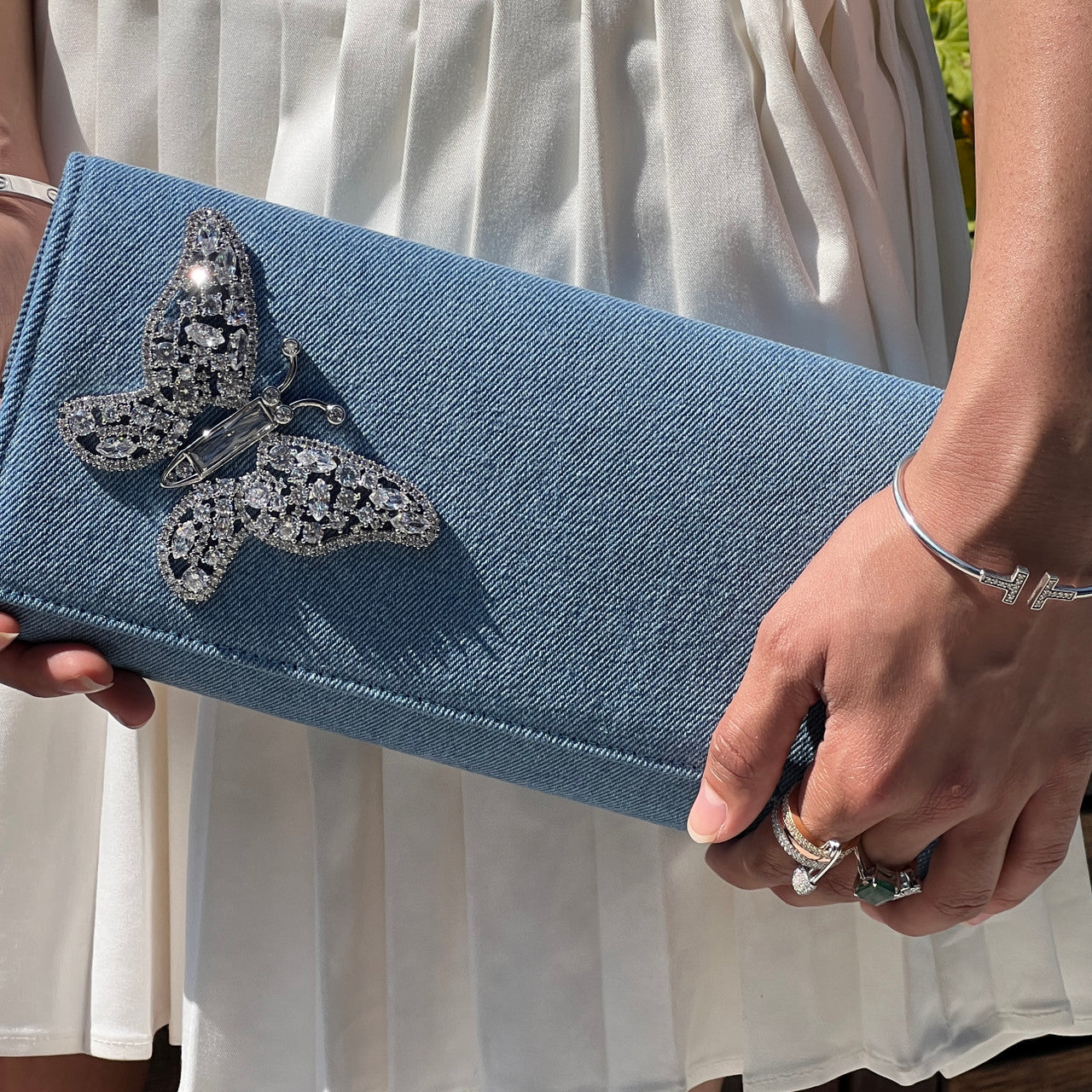 Denim Butterfly Clutch Bag