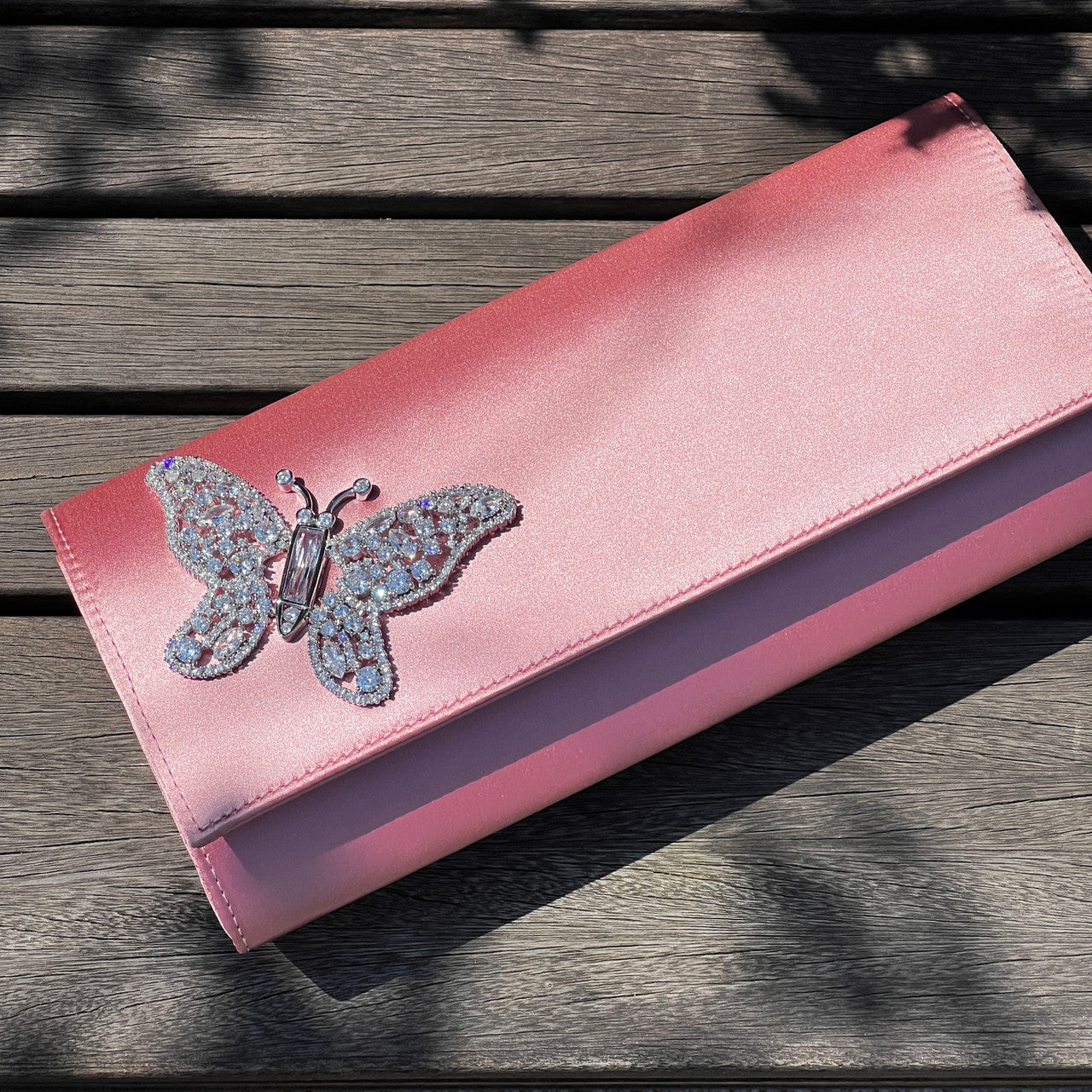 Blush Satin Butterfly Clutch Bag