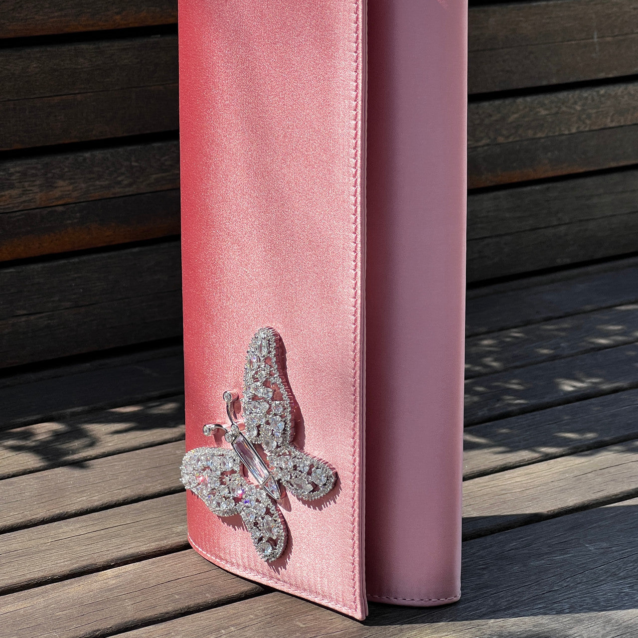 Blush Satin Butterfly Clutch Bag