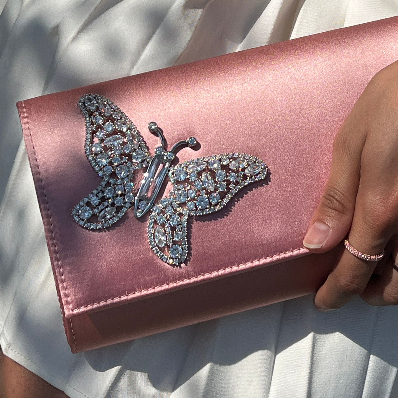 Blush Satin Butterfly Clutch Bag