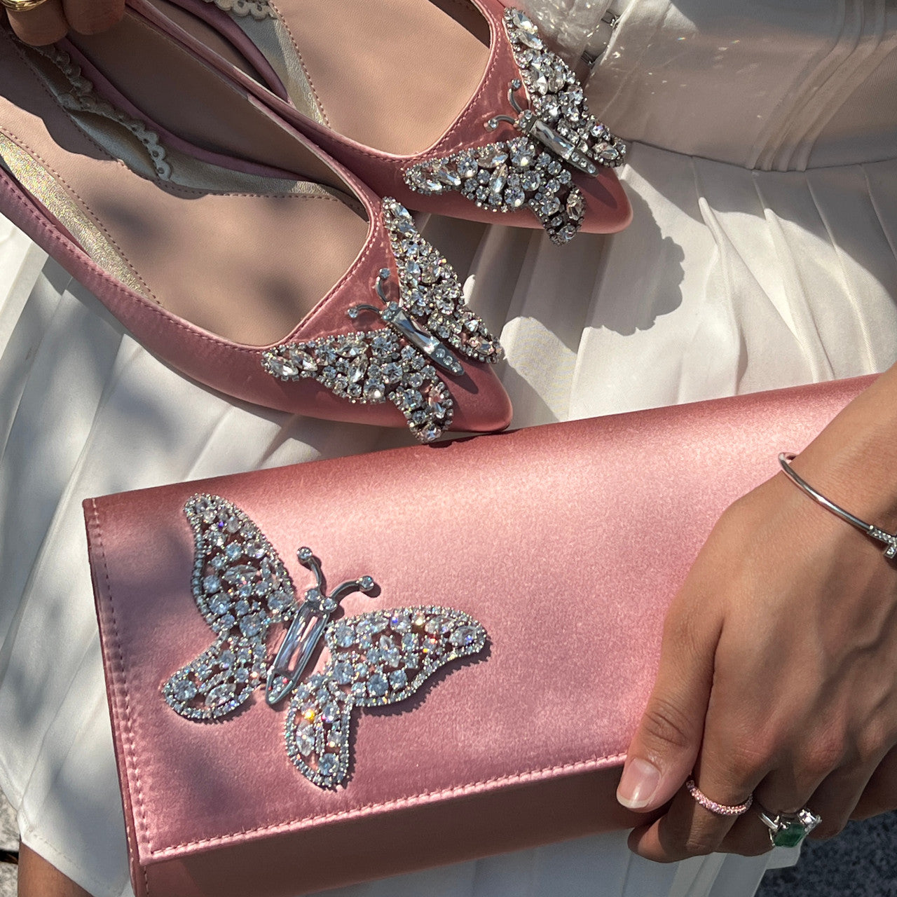 Blush Satin Butterfly Clutch Bag