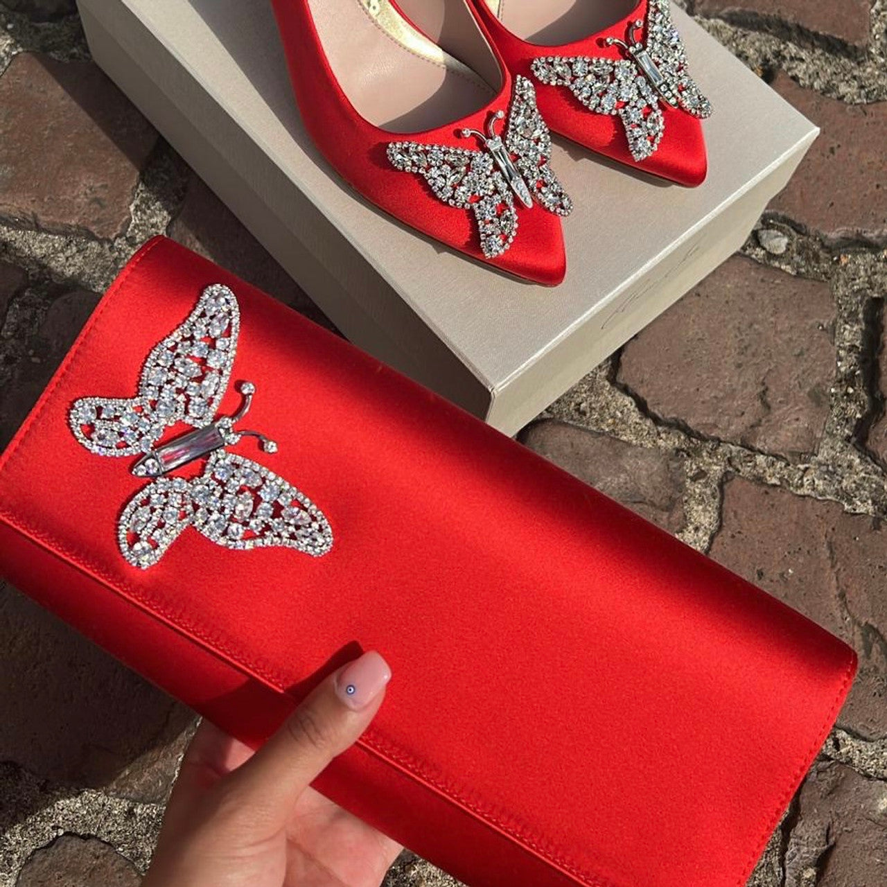 Red Satin Butterfly Clutch Bag