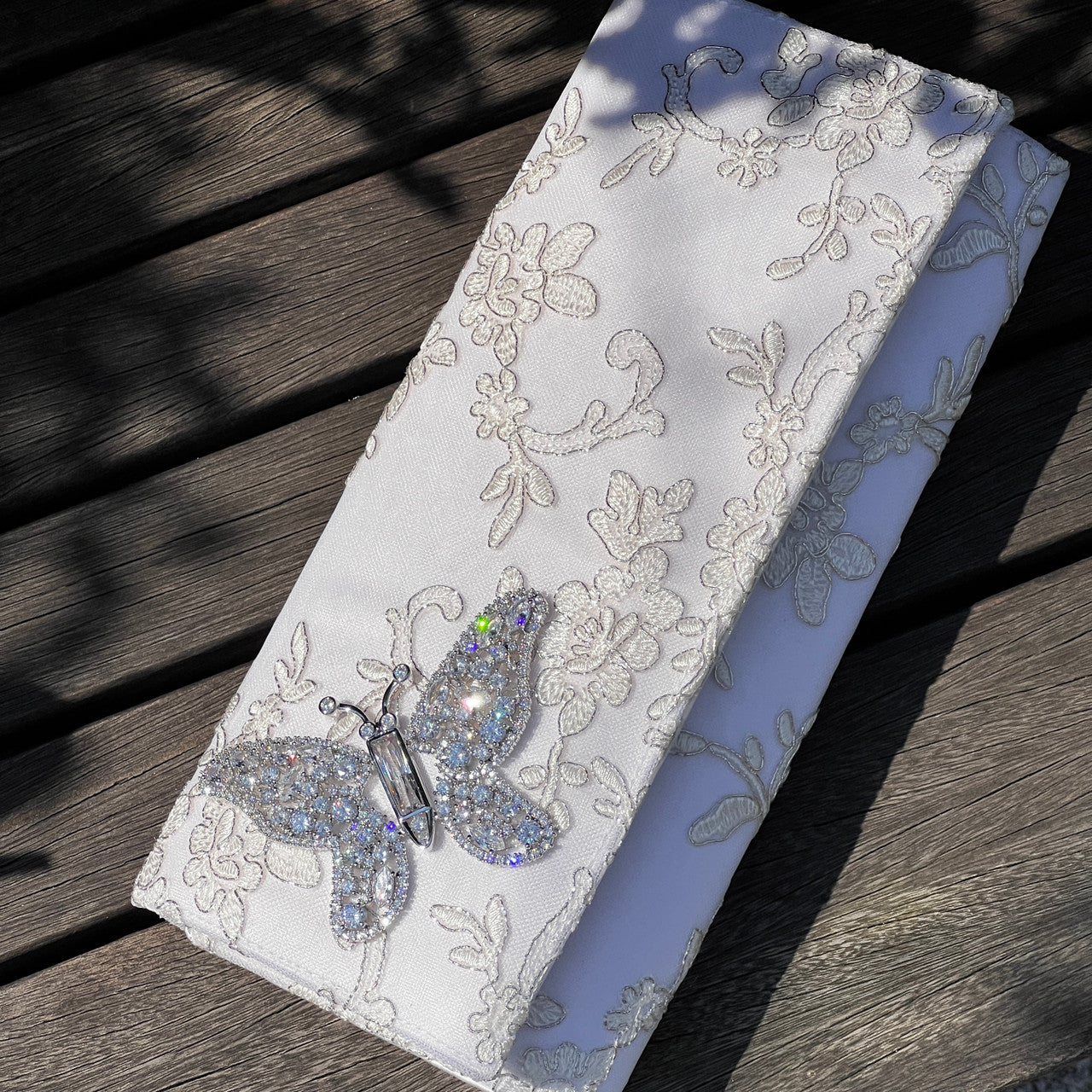 Ivory Lace Butterfly Bridal Clutch Bag