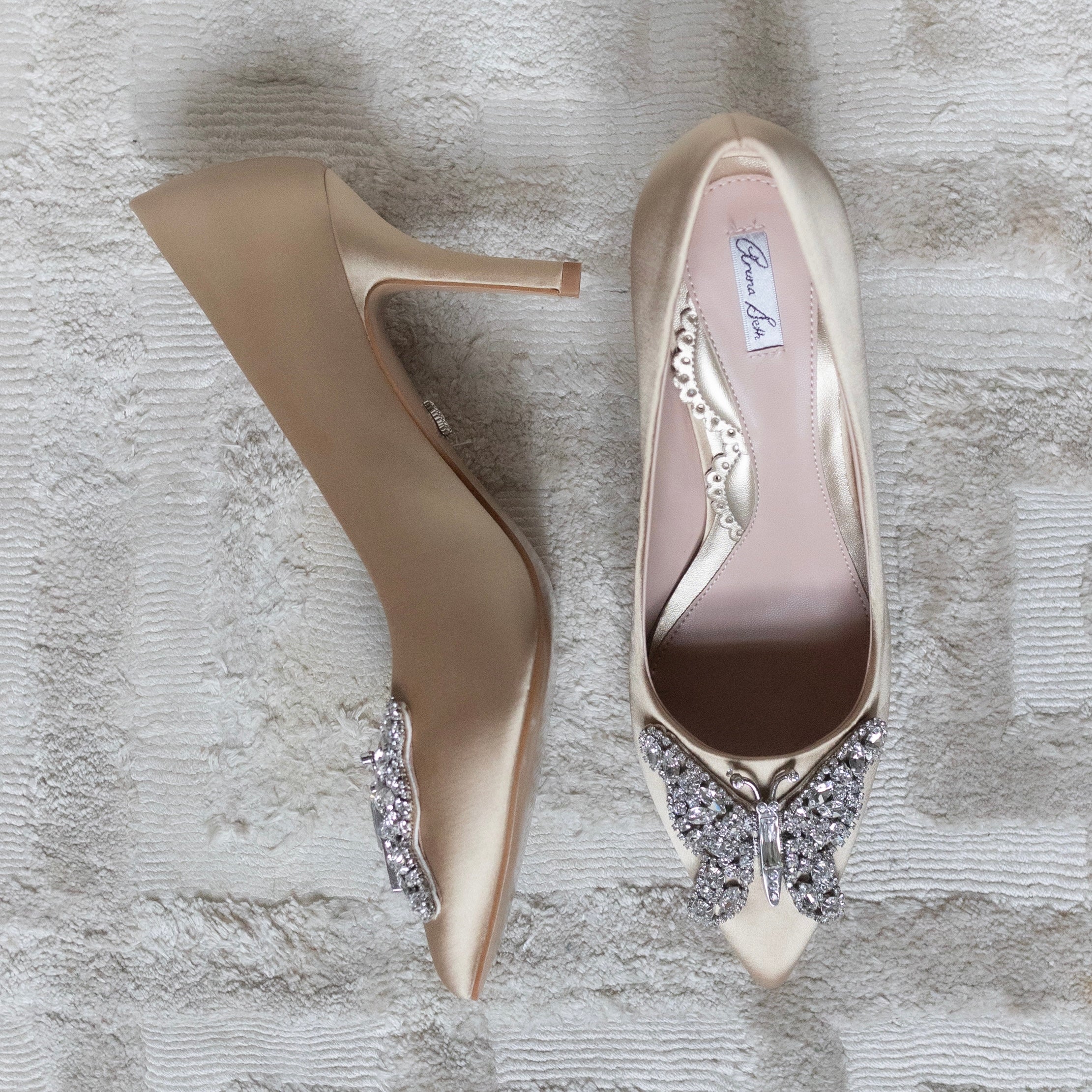 Emilia Butterfly Heels Champagne Satin