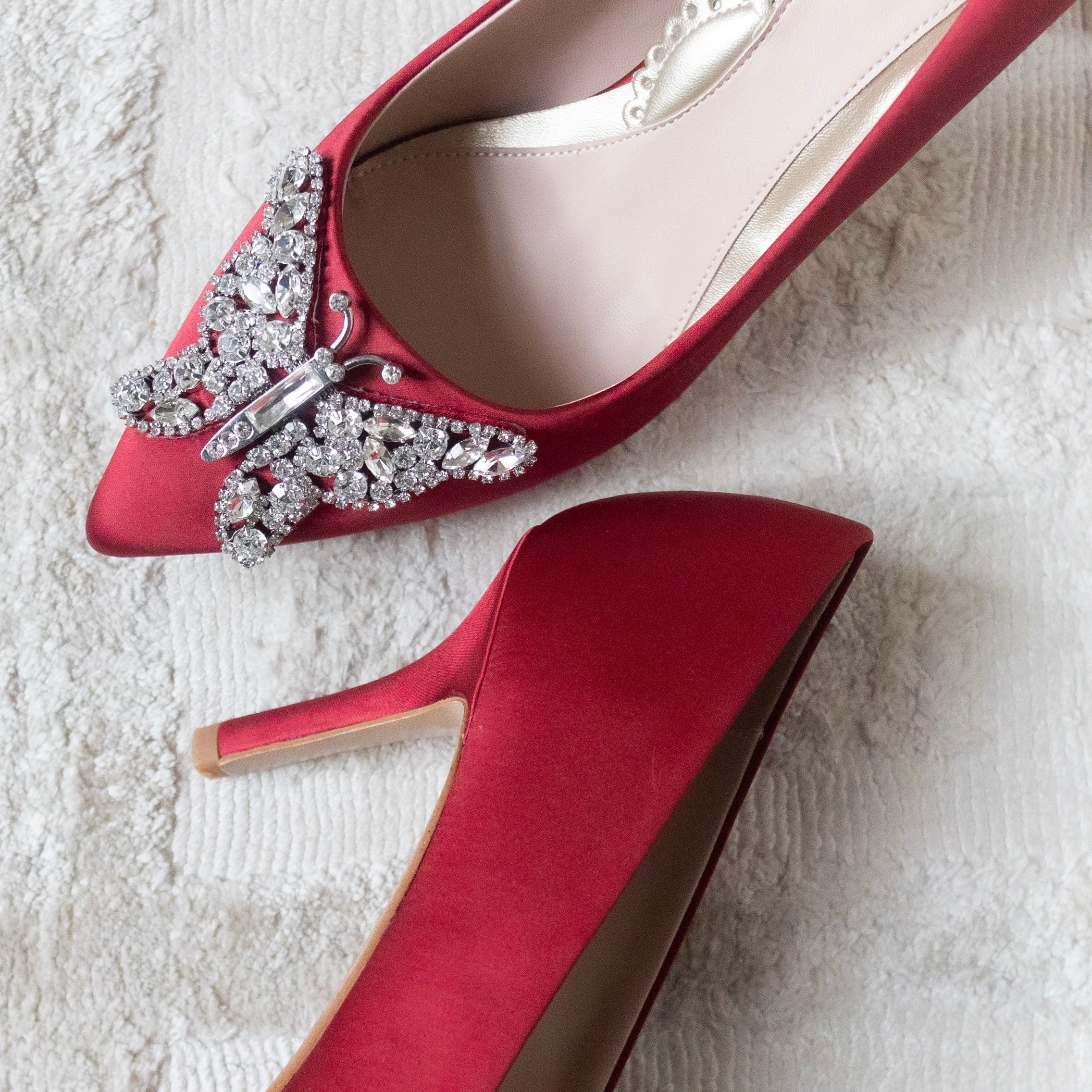 Emilia Butterfly Heels Burgundy Satin