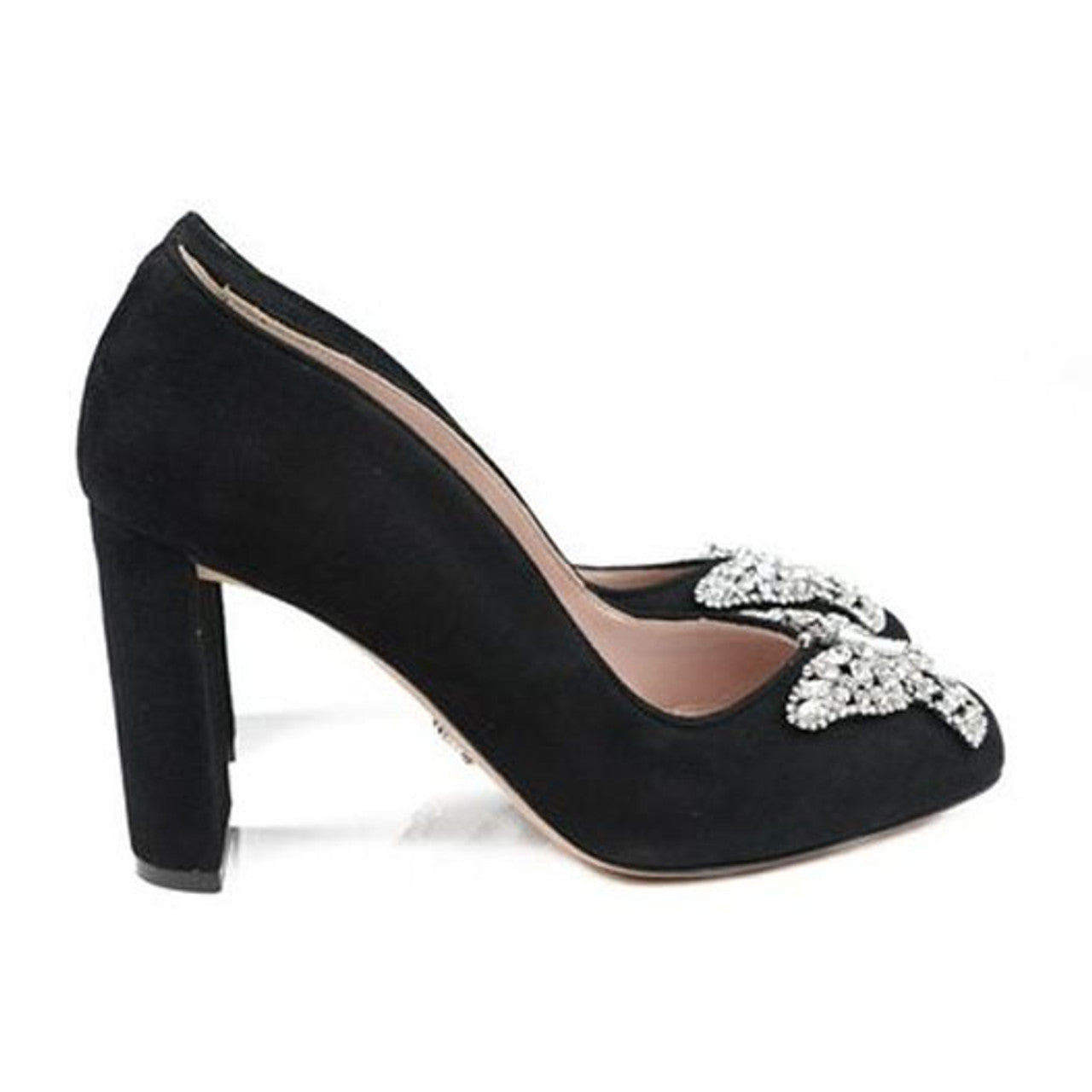 Annabel Butterfly Block Heels Black Suede