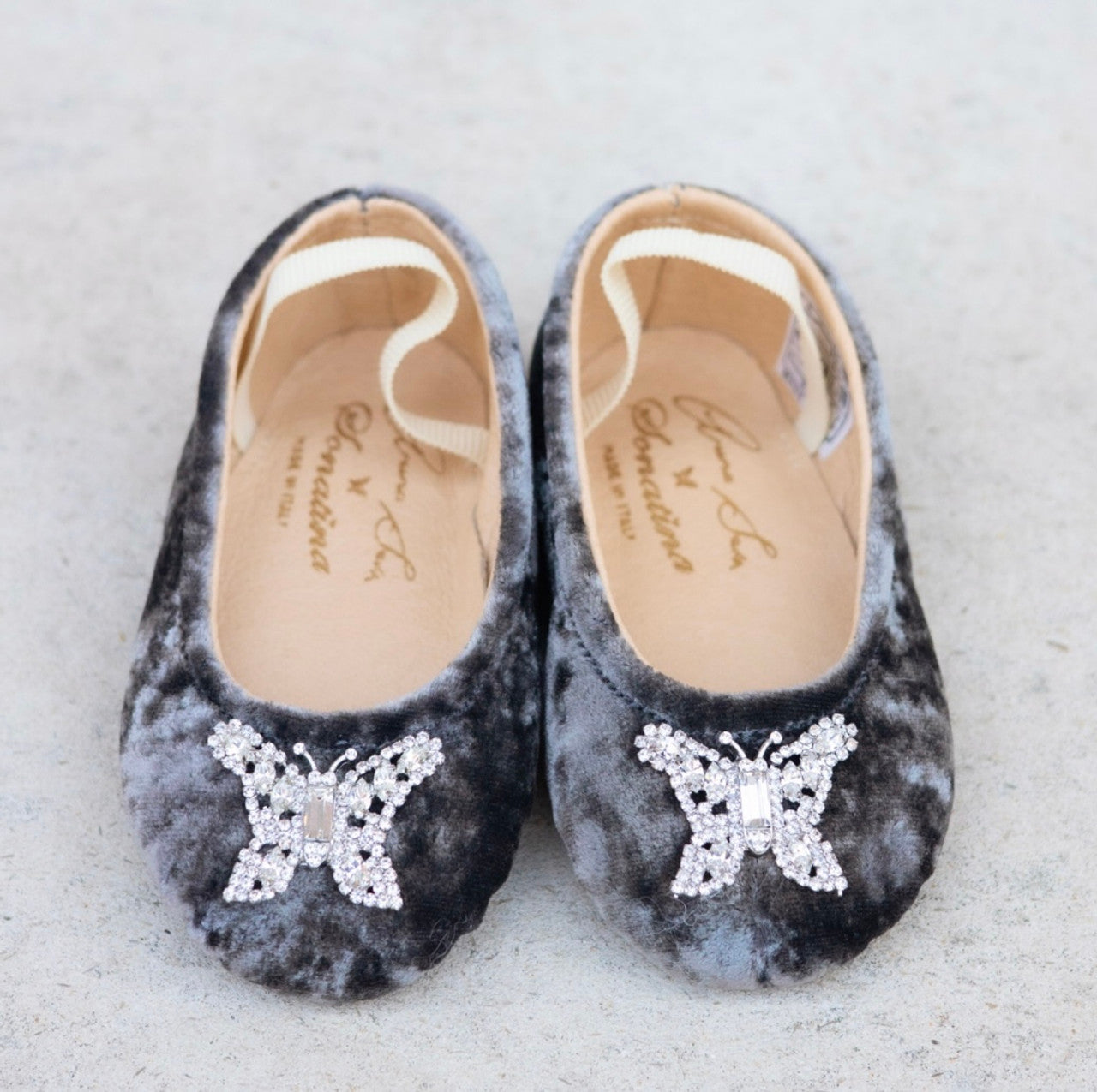 Odette Butterfly Baby Shoes | Grey Velvet