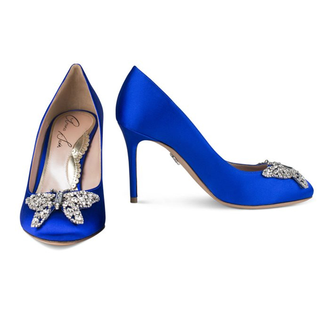 Sophia Round Toe Butterfly Heels Cobalt Blue Satin