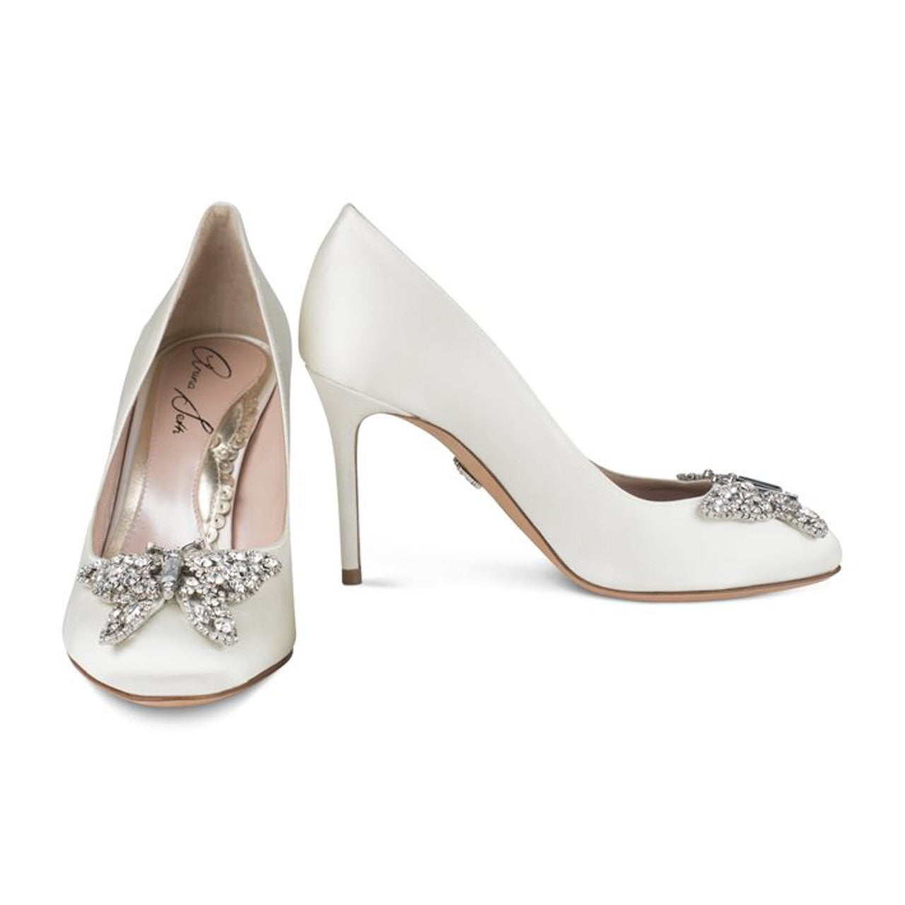 Sophia Round Toe Butterfly Heels Ivory Satin