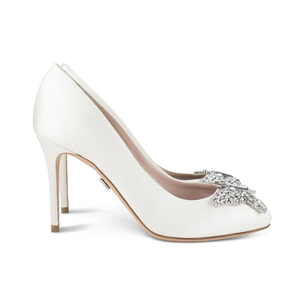 Sophia Round Toe Butterfly Heels Ivory Satin