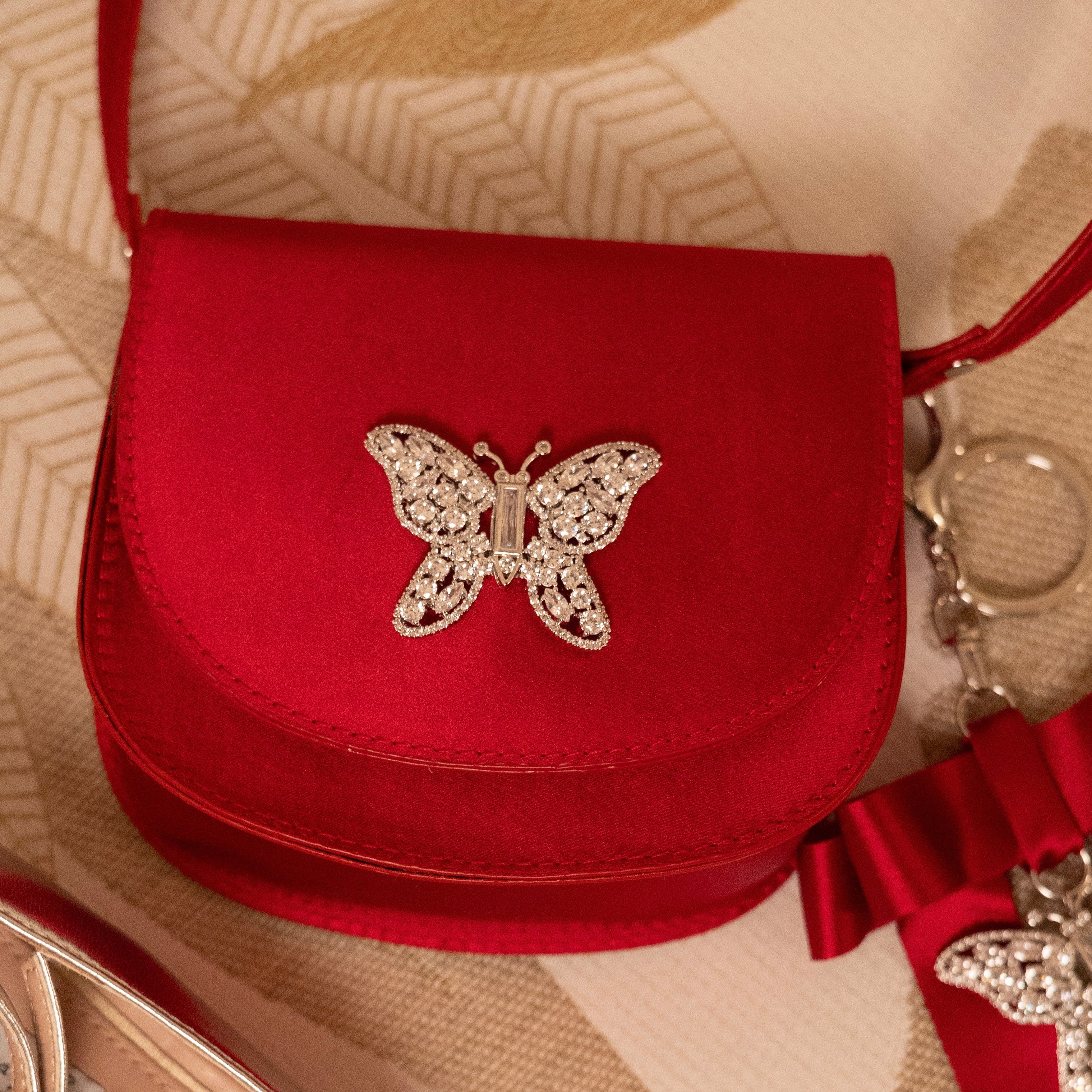 Luna Mini Butterfly Burgundy Satin Bag
