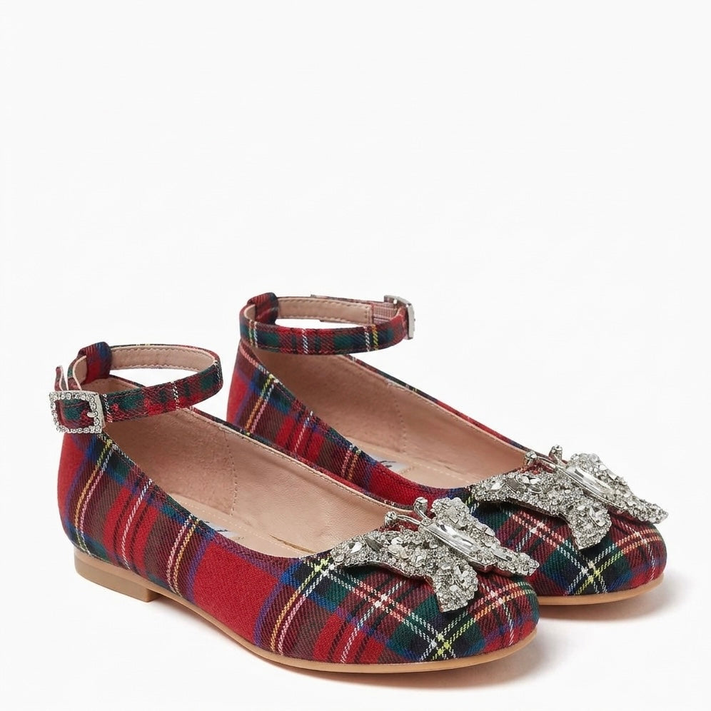 ANGELINA BUTTERFLY GIRLS SHOES RED TARTAN