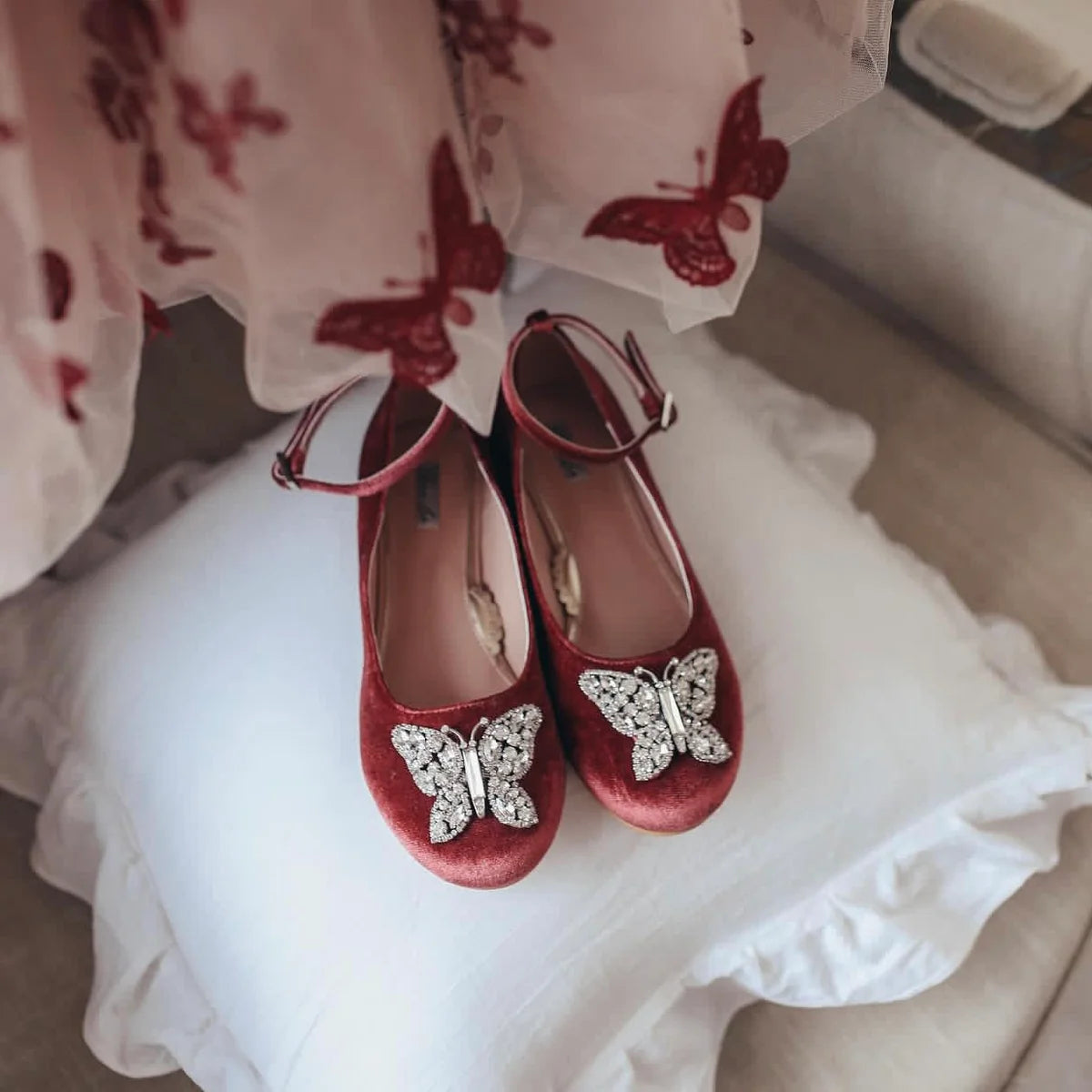 ANGELINA BUTTERFLY GIRLS SHOES FESTIVE BERRY VELVET
