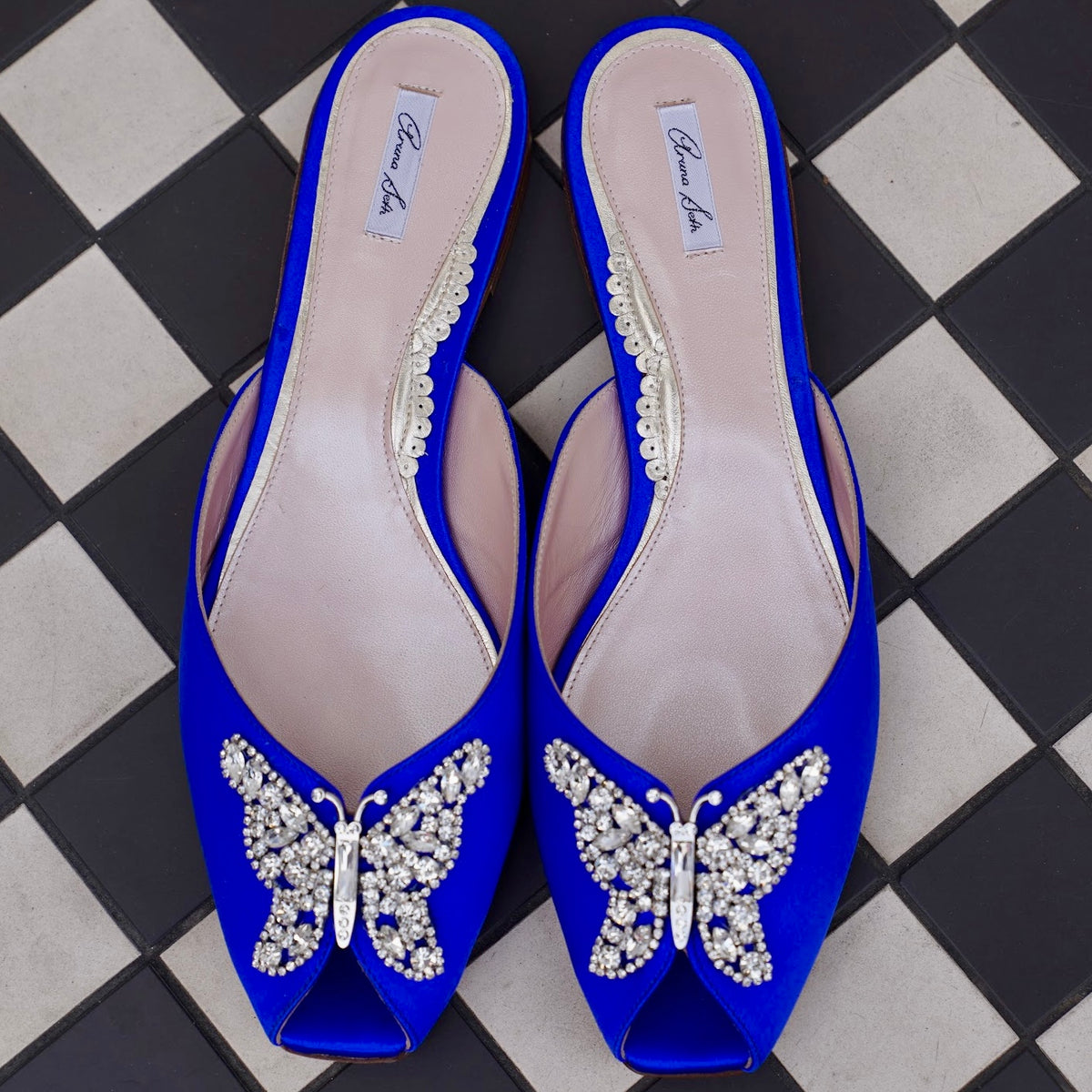 Riviera Butterfly Sliders Cobalt Blue Satin