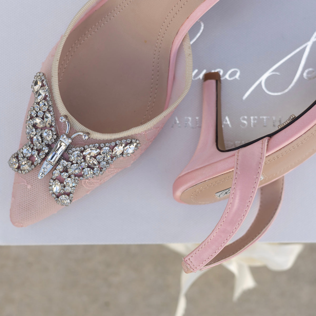 LOVE BUTTERFLY SLINGBACK HEELS Pink LACE