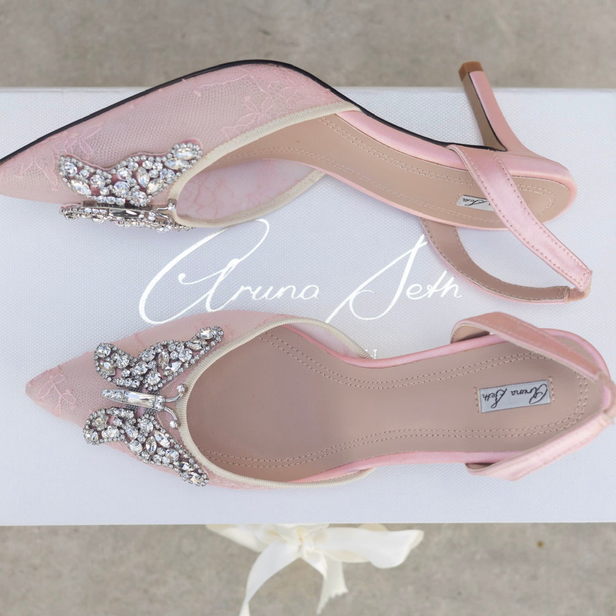 LOVE BUTTERFLY SLINGBACK HEELS Pink LACE