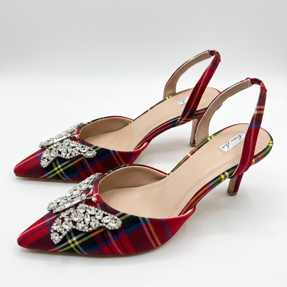 Love Butterfly Slingback Heels Red Tartan