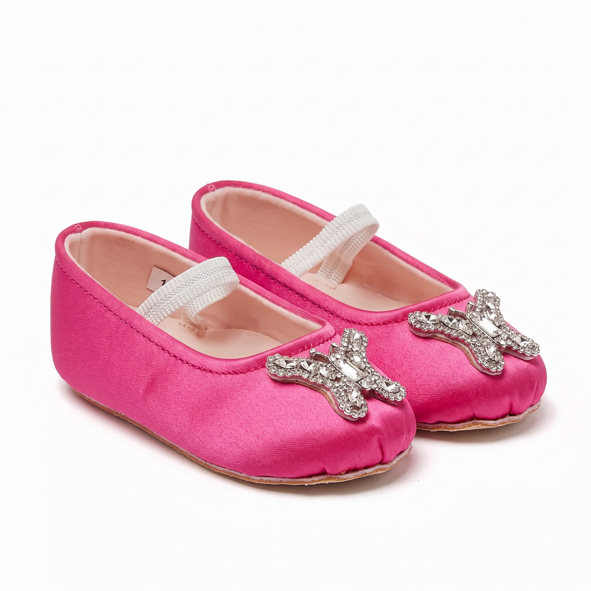 ODETTE BUTTERFLY BABY SHOES | NEON PINK SATIN