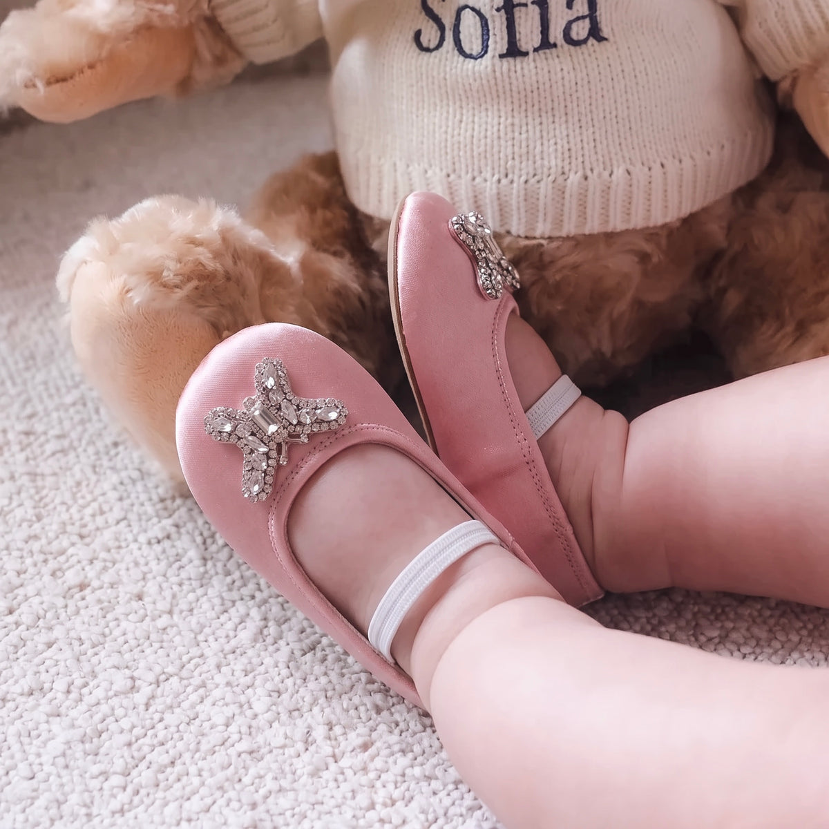 Odette Butterfly Baby Shoes | Blush Pink Satin