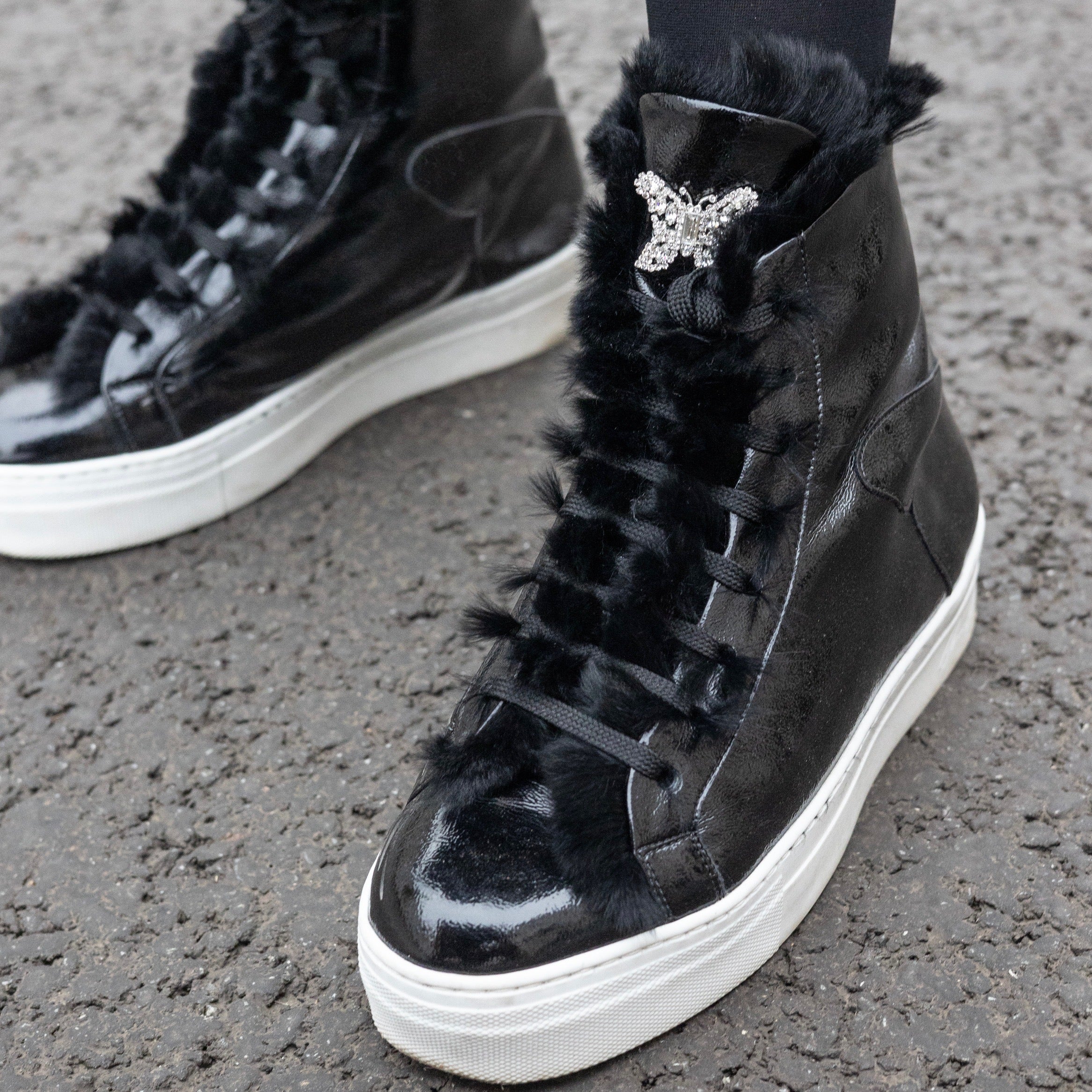 Brompton High Top Black Patent Sneaker