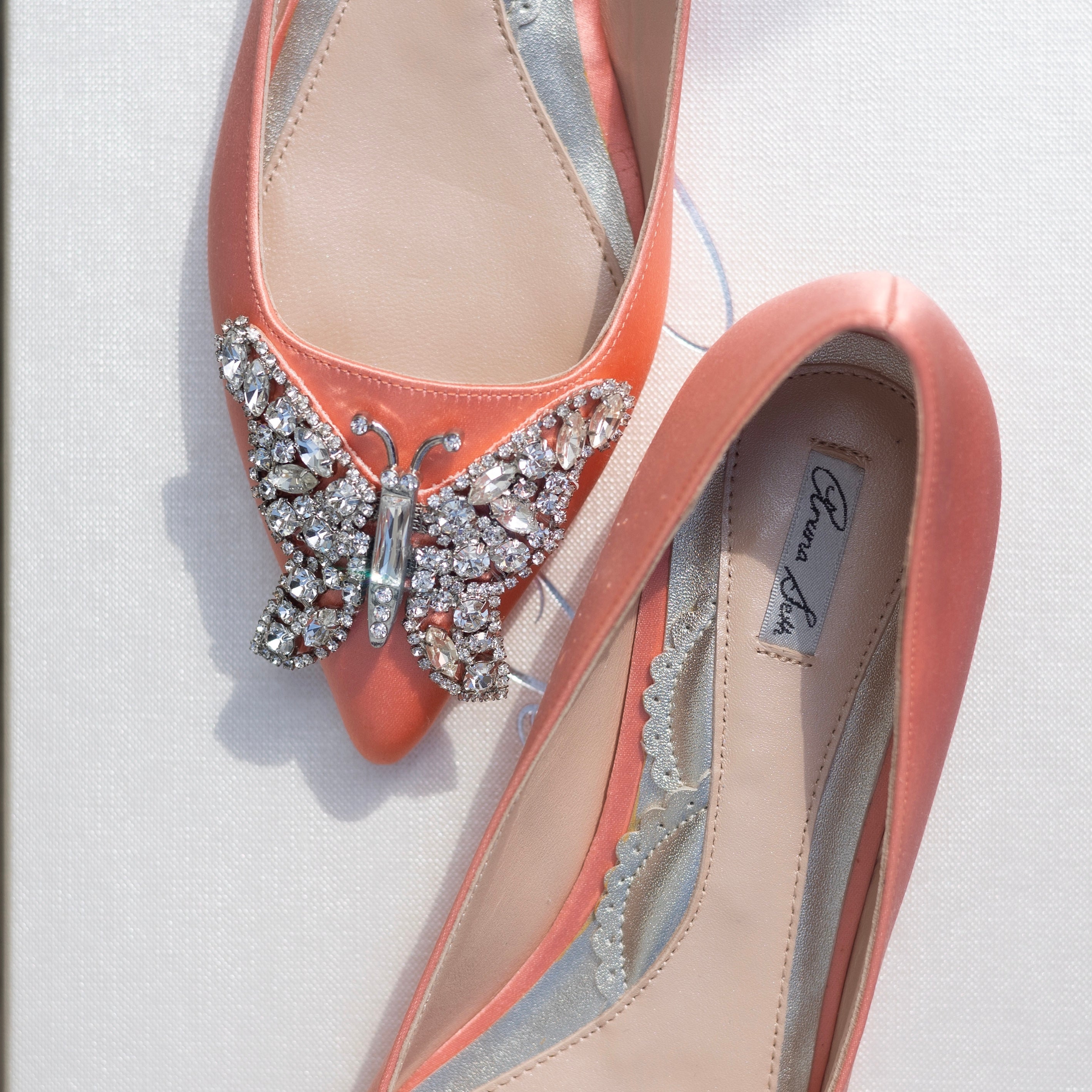 Eliana Butterfly Pointy Flat Coral Satin