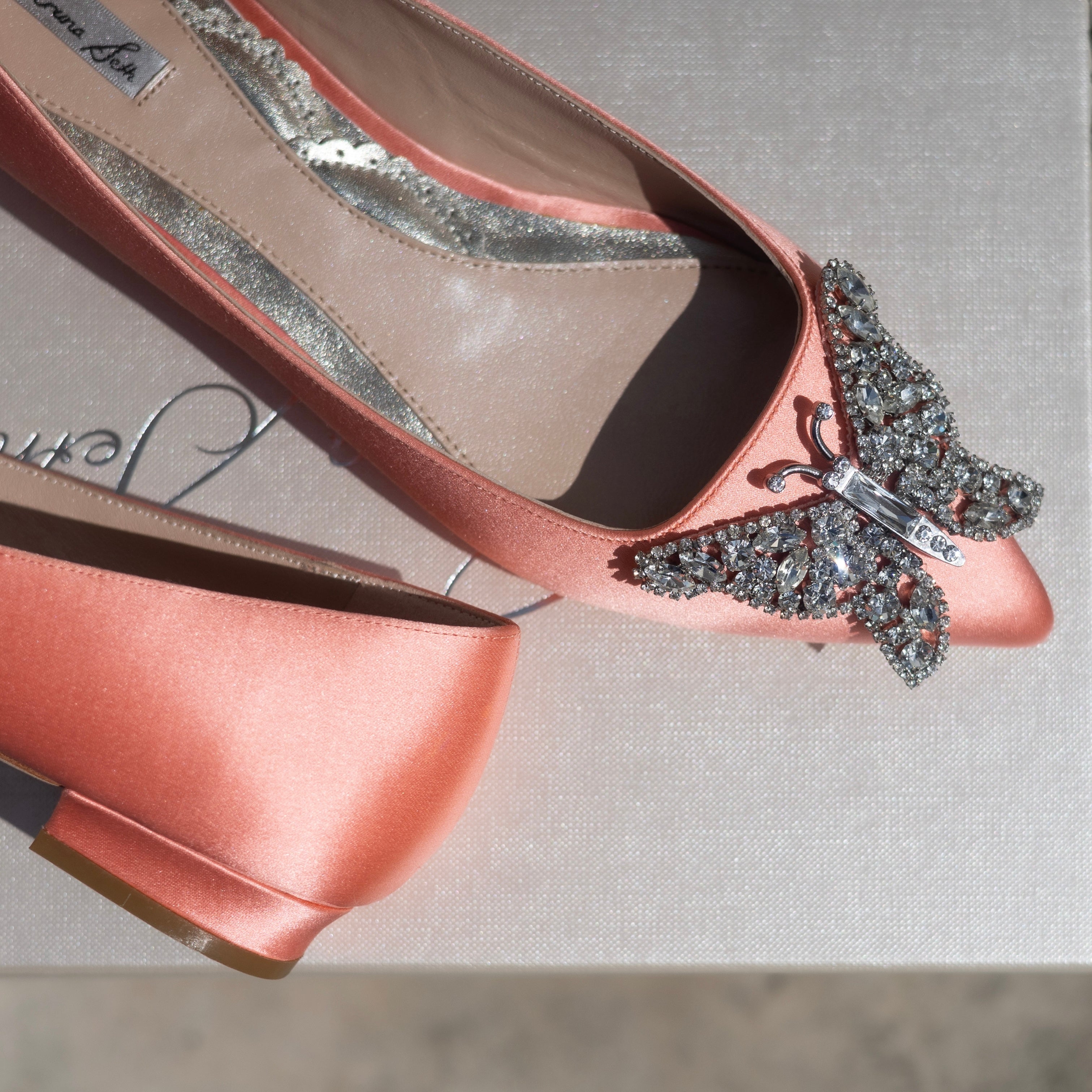 Eliana Butterfly Pointy Flat Coral Satin